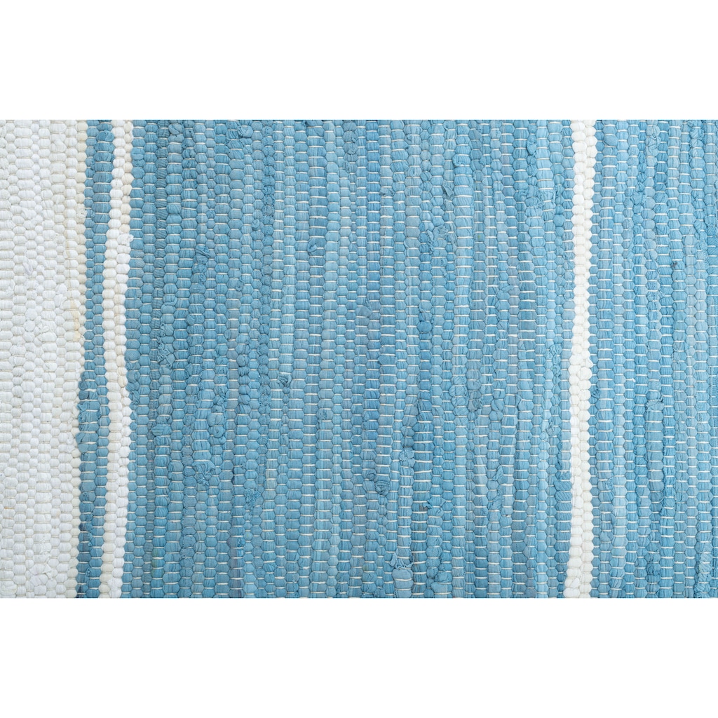 THEKO Teppich »Stripe Cotton«, rechteckig, 5 mm Höhe, Handweb Teppich, Flachgewebe, gestreift, reine Baumwolle, handgewebt, mit Fransen, ideal im Wohnzimmer & Schlafzimmer