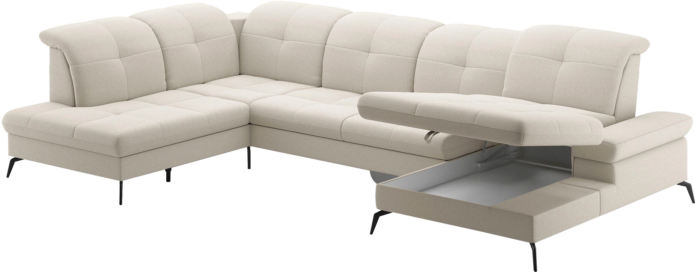sit&more Wohnlandschaft »Amica, U-Form, inkl. Sitztiefenverstellung und Armteilverstellung«, wahlweise mit Kopfteilverstellung, Bettfunktion und Bettkasten