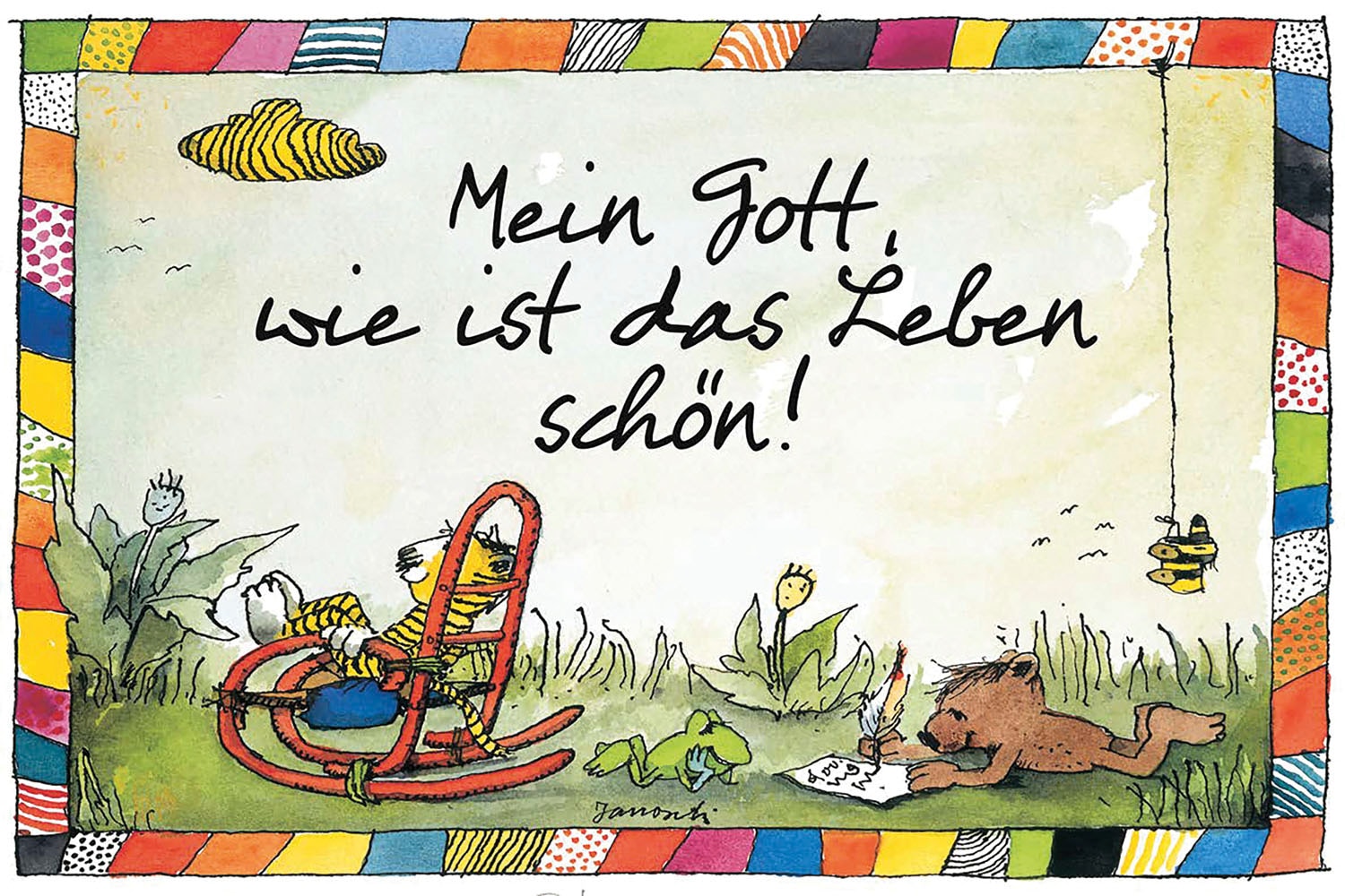 LuckyLinde Leinwandbild »Wie ist das Leben schön - Janosch« Bär | Bären | Ente | Enten | Figuren | Filmfiguren | Frosch | Liebessprüche | Motivationsbilder | Natur | Schriftzug | Sprüche | Teddy | Tiere | Tiger | little star