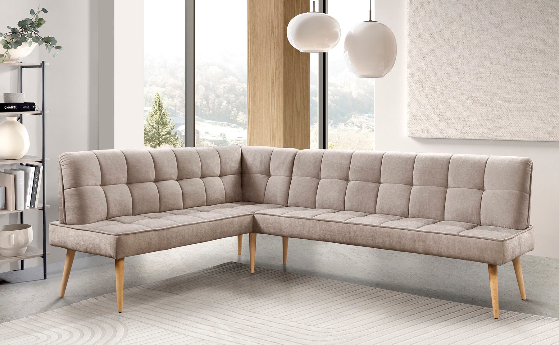 exxpo - sofa fashion Eckbank »Latte« moderne Sitz- und Rückensteppung, bequem und elegant, hoher Holzfuß