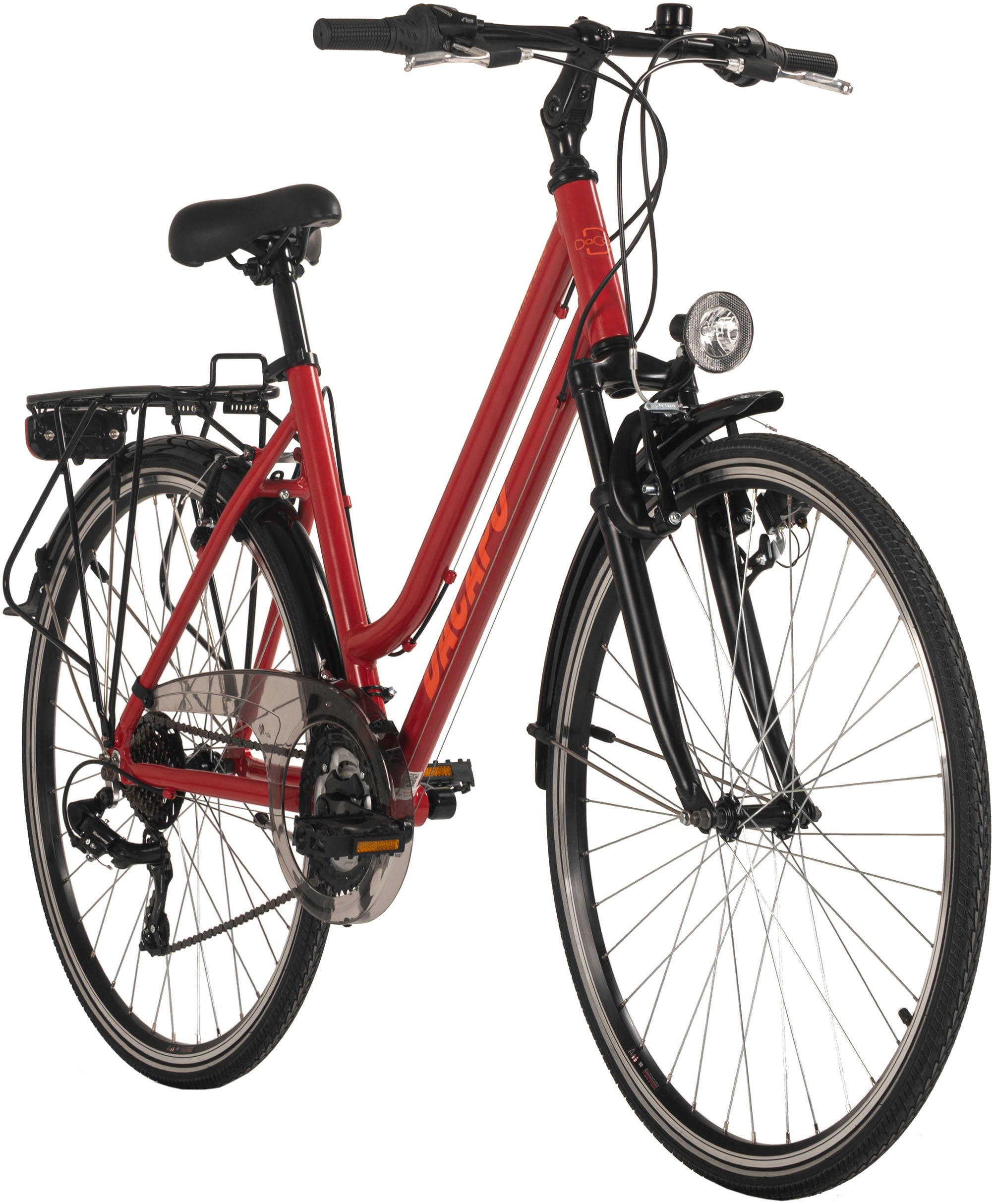 Dacapo Trekkingrad »Metropolis Trekkingrad Damen 28'' Rot 21 Gänge RH 48 cm«, 21 Gang, Shimano, Tourney Schaltwerk, Kettenschaltung, Flachlenker