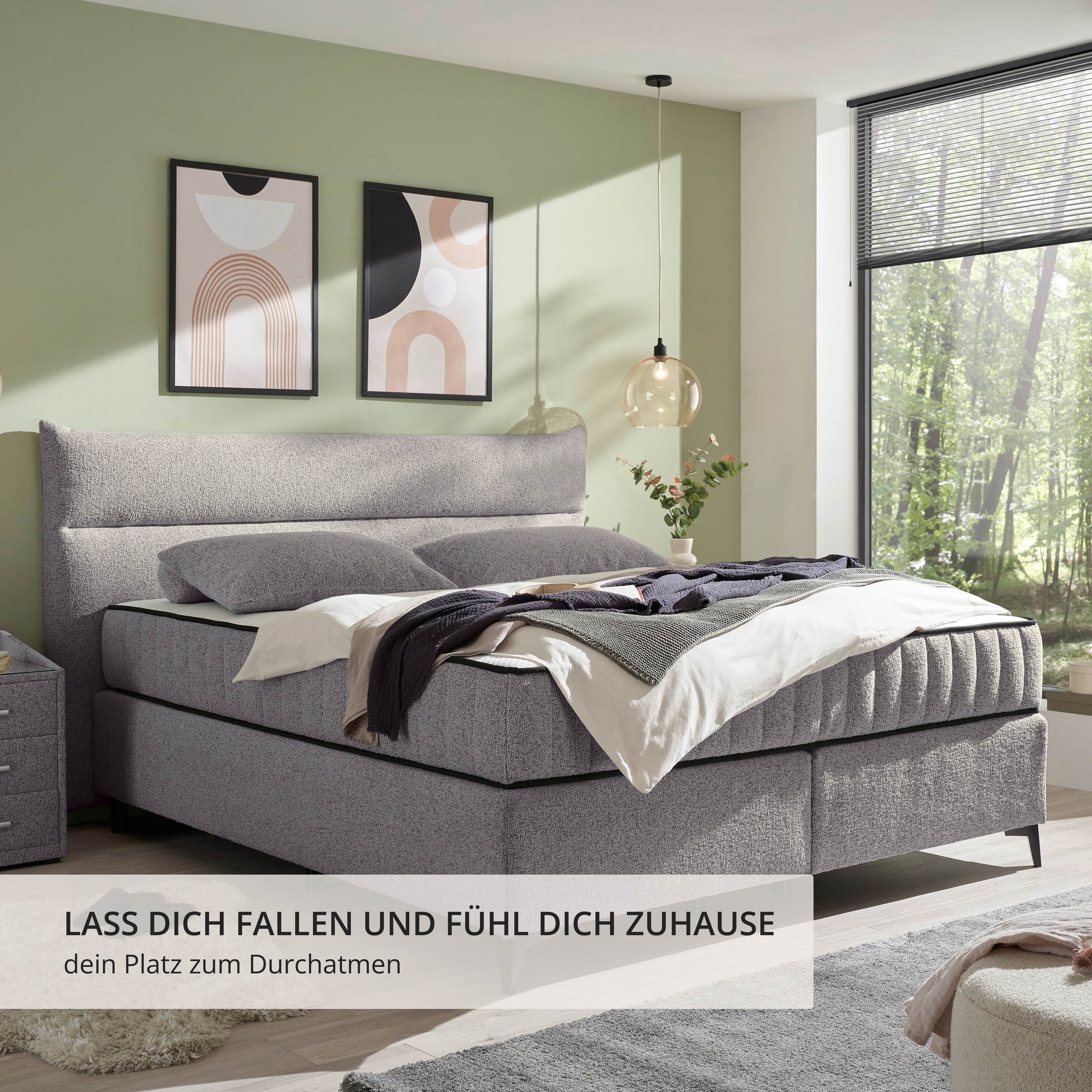 ED EXCITING DESIGN Boxspringbett »Vlieland« Premium 9-Zonen-Tonnentaschenfederkern Duo-Matratze mit Kokosmatte