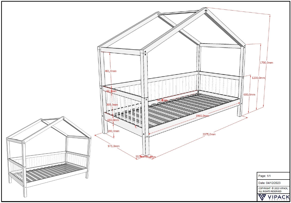 Home affaire Hausbett, (Made in Europe), mit LF 90x200 cm, wahlweise mit o. ohne Bettschublade, Buche weiß
