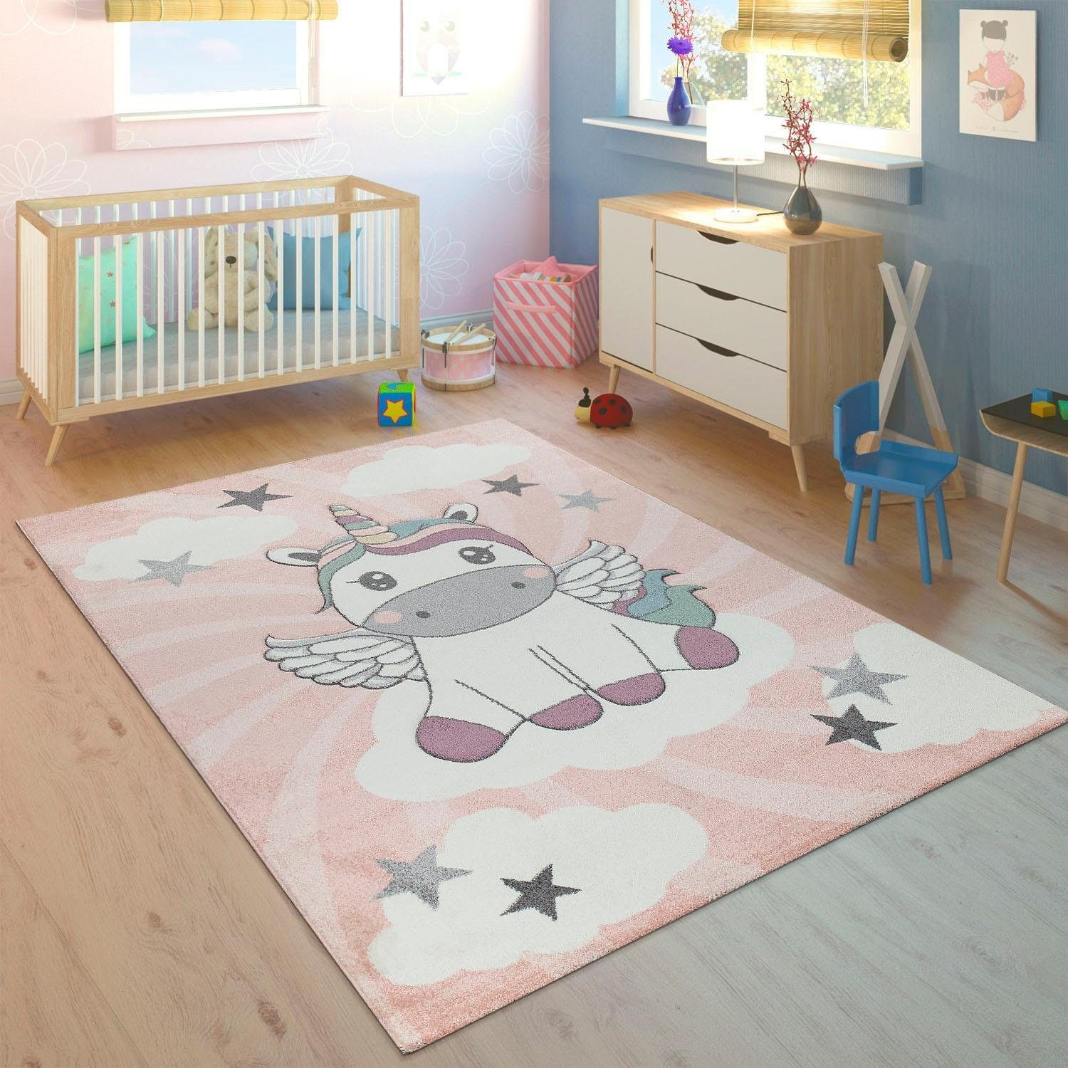 Paco Home Kinderteppich »Cosmo 395«, rechteckig, 12 mm Höhe, 3D-Design, niedliches Einhorn Motiv, Pastell-Farben, Kinderzimmer