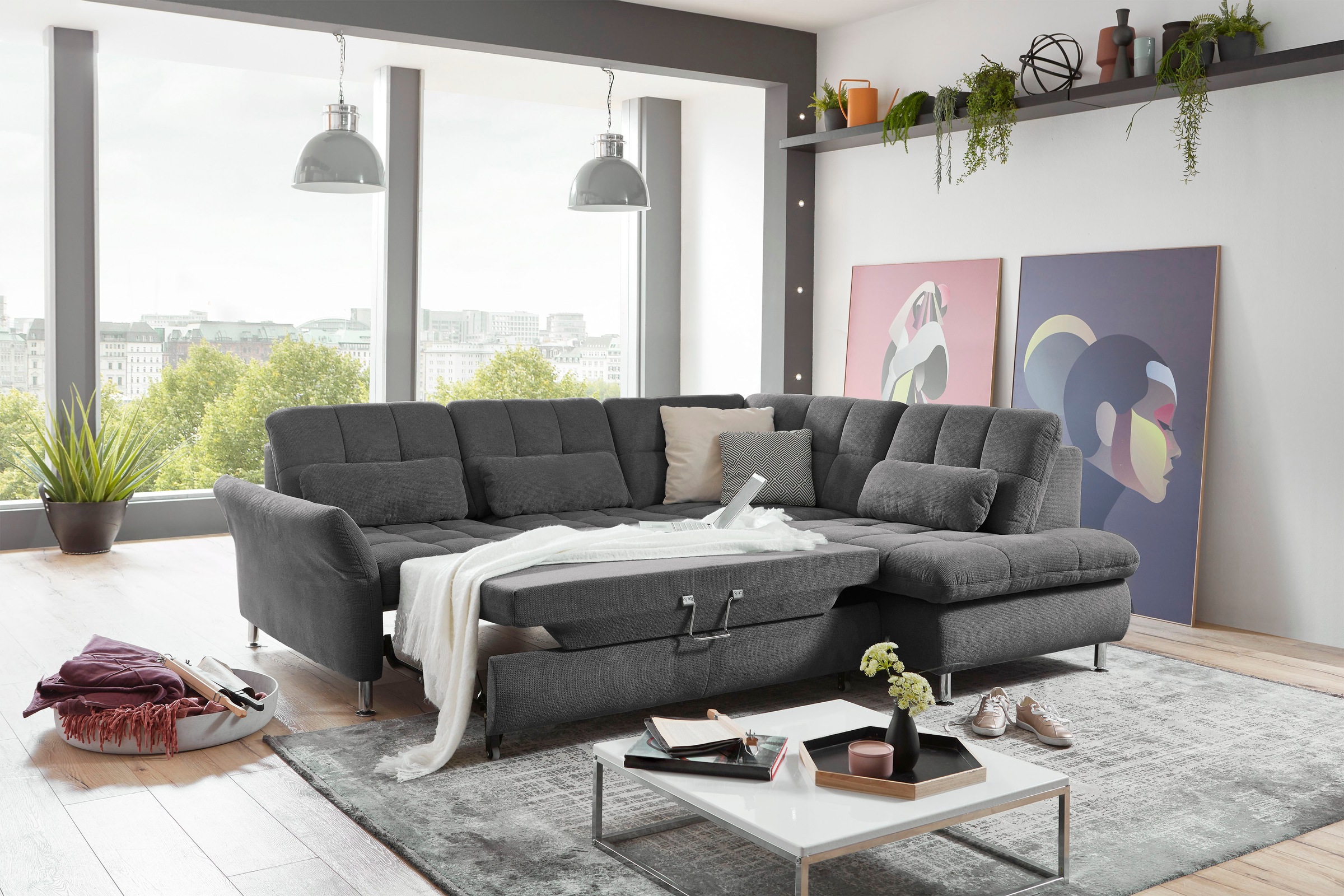 Die PlanBar Ecksofa »MP-IN20016 L-Form mit Kaltschaum-Polsterung«, wahlweise mit Kopfstützen und Bettfunktion, mit Kaltschaum-Polsterung