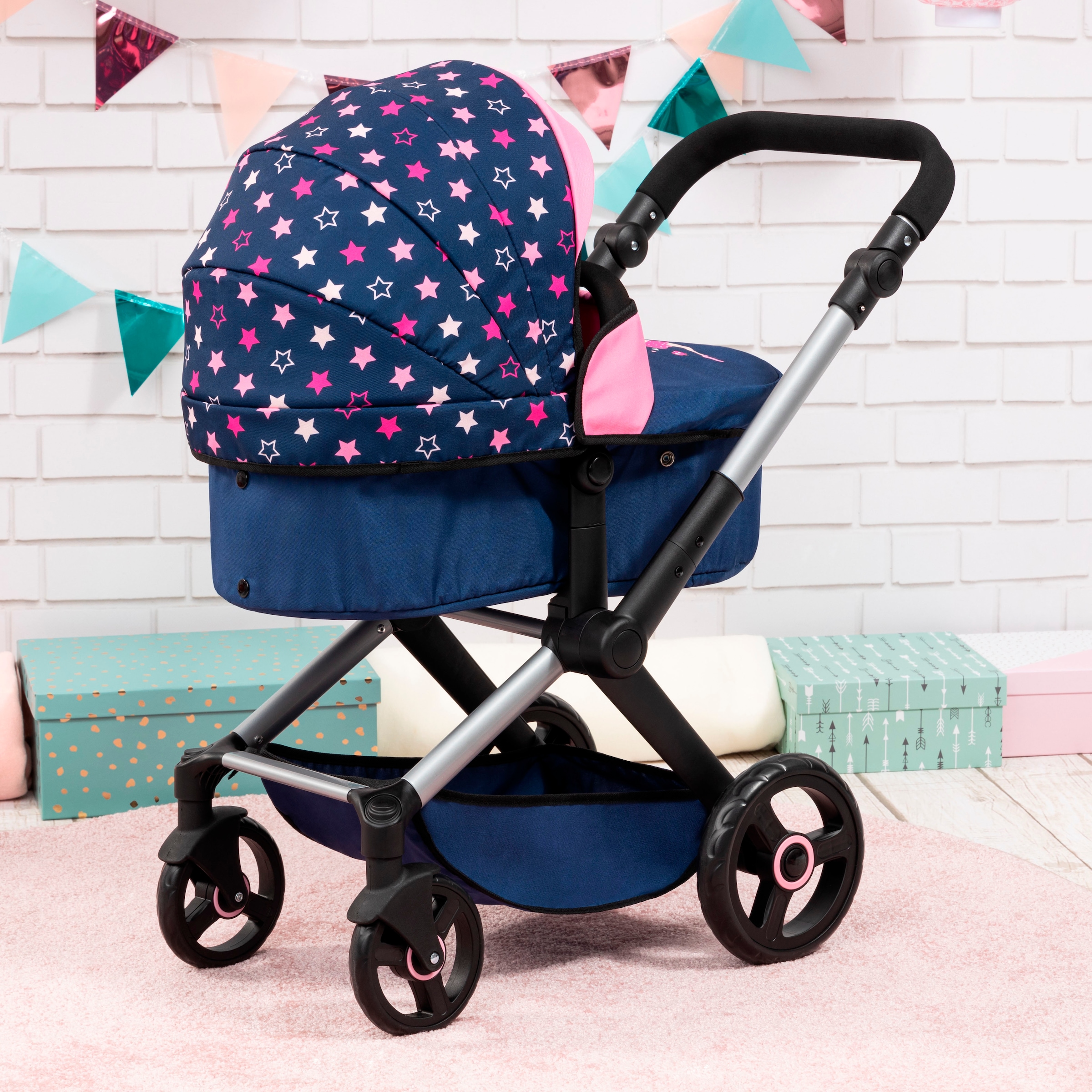 Bayer Kombi-Puppenwagen »Xeo, blau/pink Sternchen«