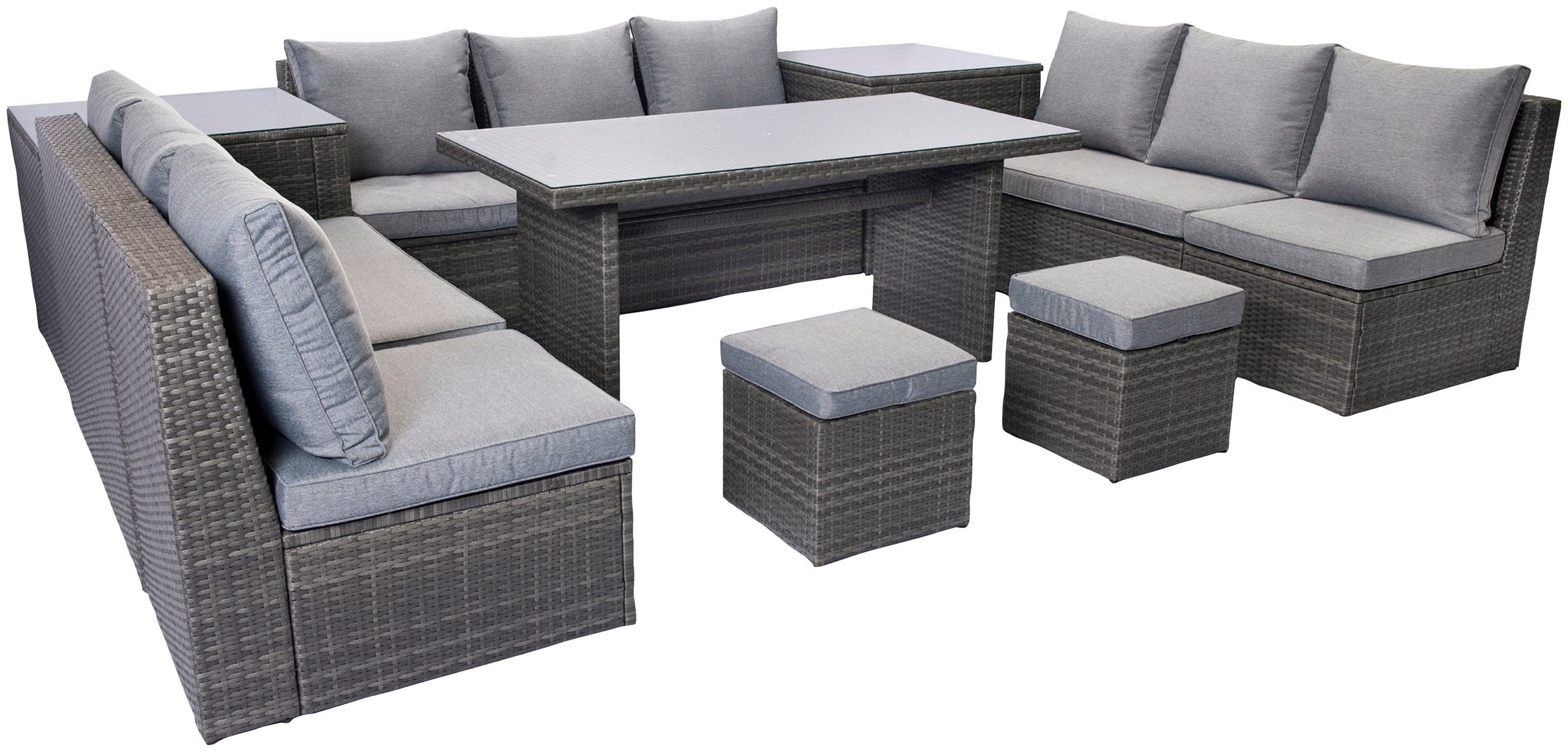 KONIFERA Gartenlounge-Set »Florida«, (Set, 27 tlg., 2x2erSofa,1x3er Sofa,2xSessel,2xHocker,3xTisch, inkl. Auflagen), Inkl. Schutzhülle, individuell aufstellbar, Aluminium, Polyrattan