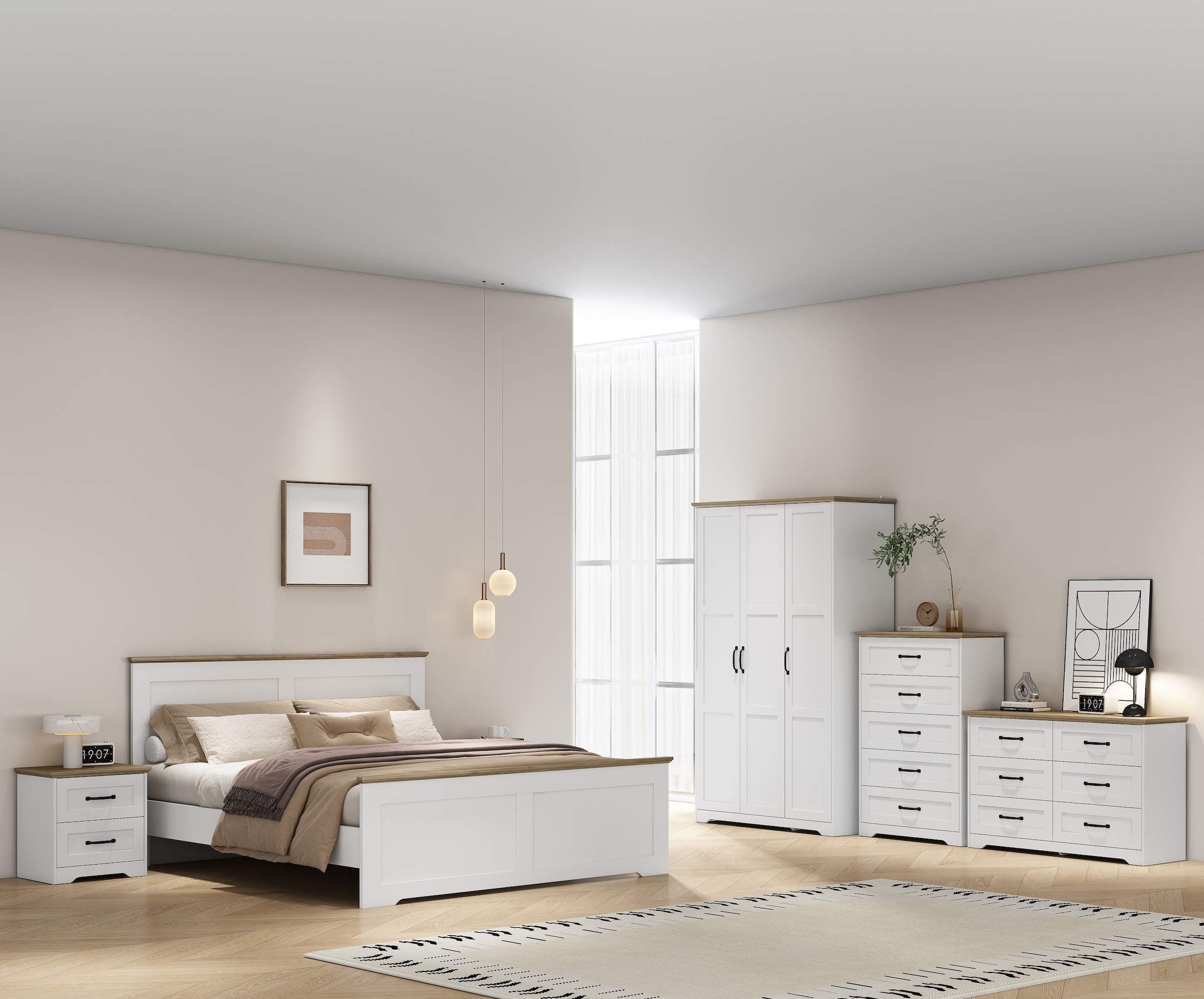 OTTO home Kleiderschrank »Emmilia Schrank Schlafzimmerschrank im Landhaus Design« Mit vielen Einlegeböden und Softclose,  Landhaus Schrank mit  3 Türen Breite 113,4cm, Höhe 2m