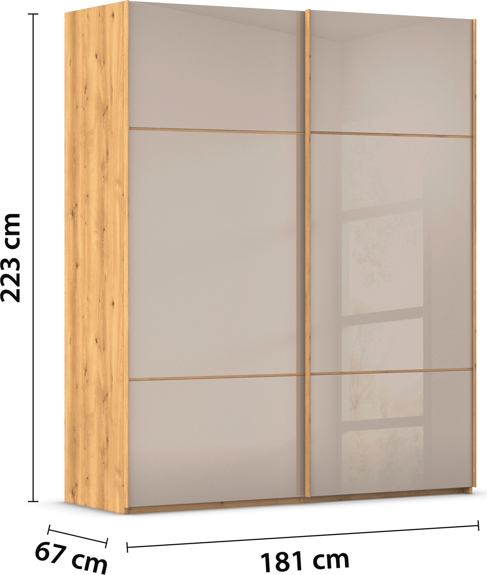 rauch Schwebetürenschrank »Kleiderschrank Schrank Garderobe Schlafzimmerschrank SCALE-TRIO«, edle dreigeteilte Front mit 2 Zierleisten Glasfront MADE IN GERMANY