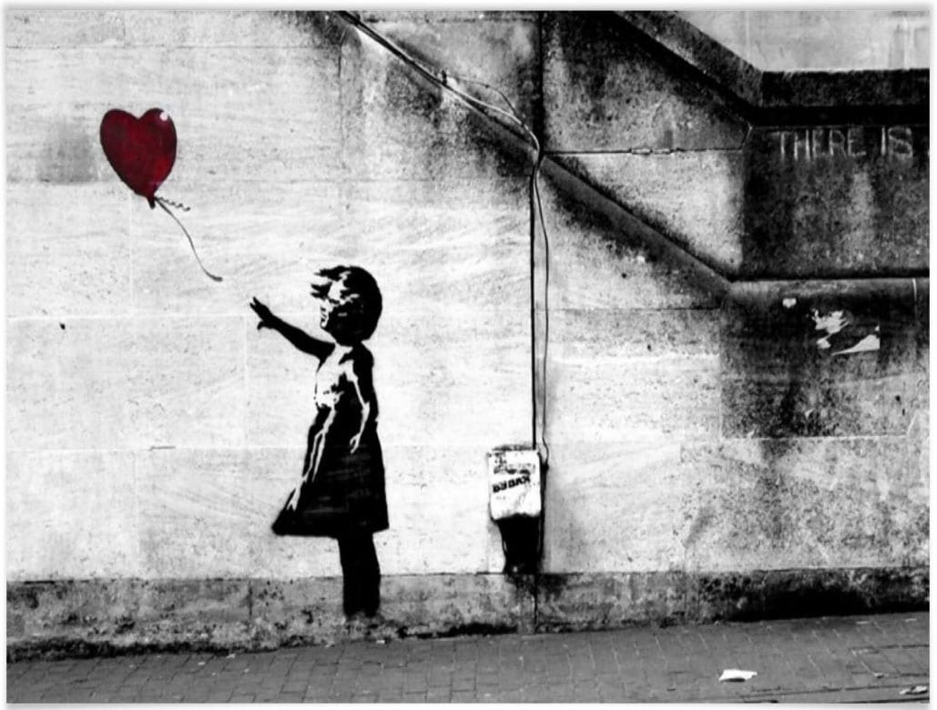 »Graffiti Menschen, Poster, Raten Wandposter auf Bilder St.), (1 Wandbild, Girl with Poster balloon«, Bild, bestellen Wall-Art