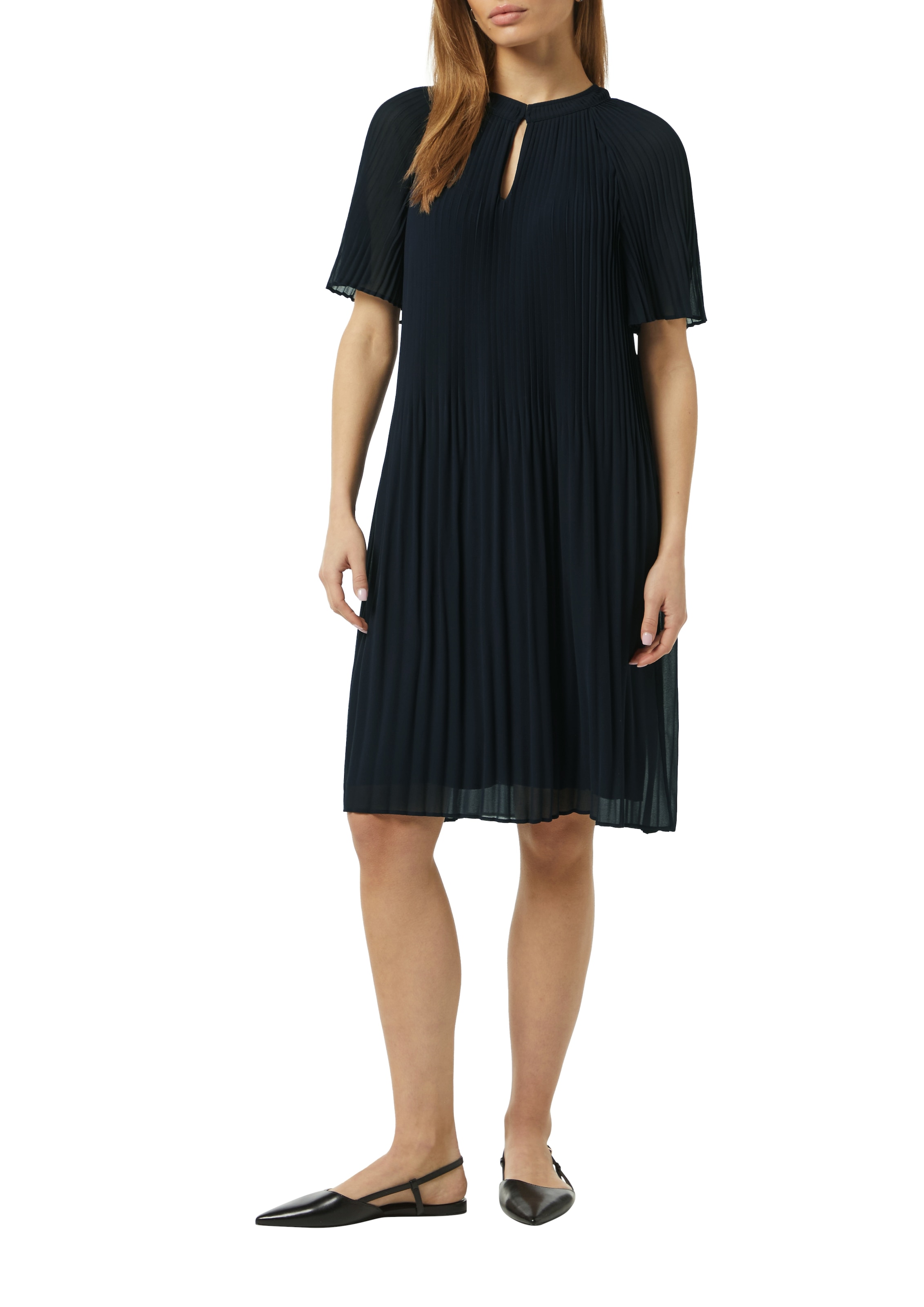 Comma Midikleid, aus Chiffon, mit Plissee-Falten