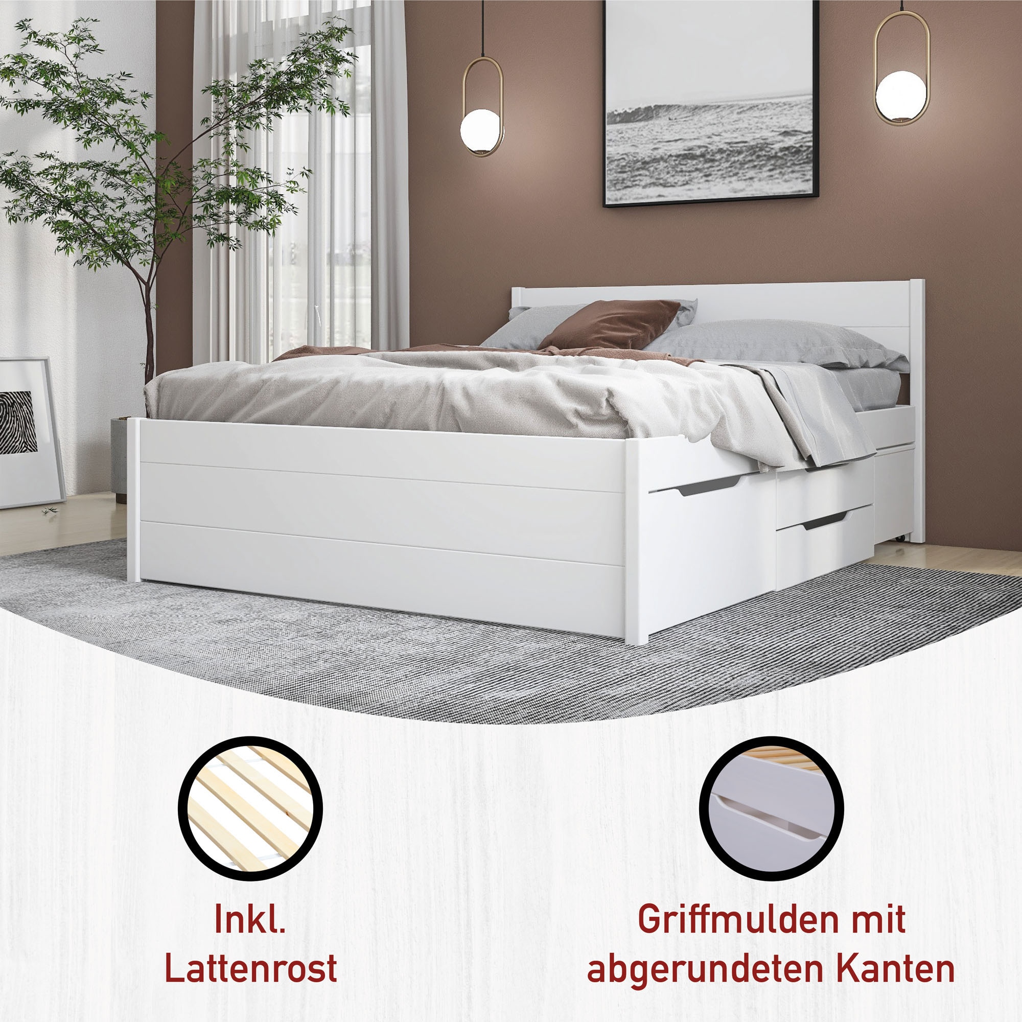 Inter Link Stauraumbett »Stauraumbett Efetivo« Kiefer Massiv, Stauraum, inkl. Lattenrost, 160 x 200 cm