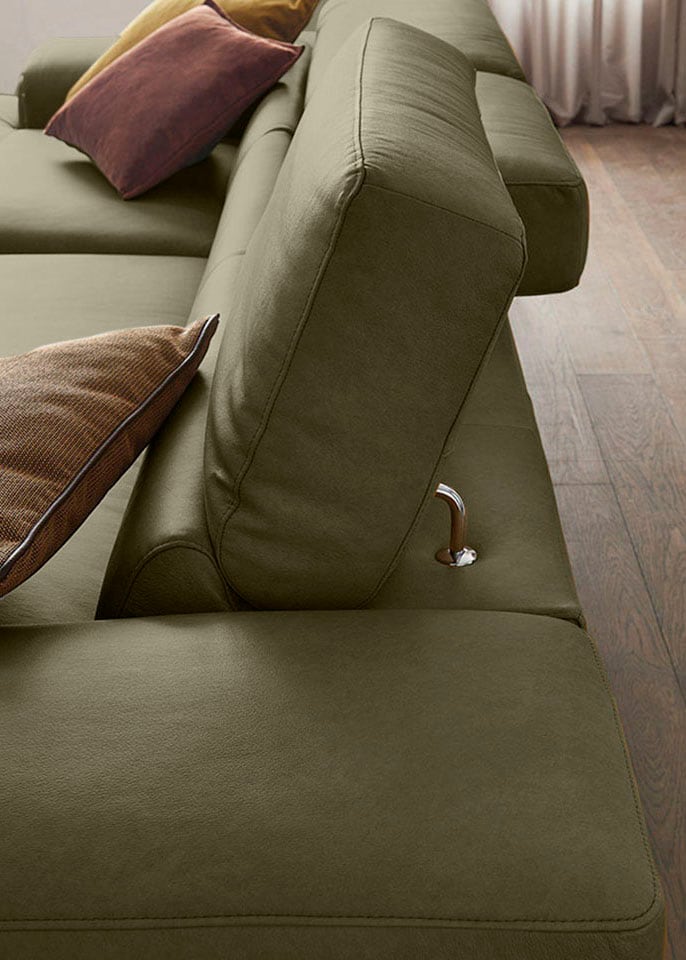 W.SCHILLIG Ecksofa »piedroo, Designsofa mit tollem Sitzkomfort, bequem und elegant, L-Form«, Kopfteilverstellung, wahlweise mit Sitztiefenverstellung, Breite 343cm