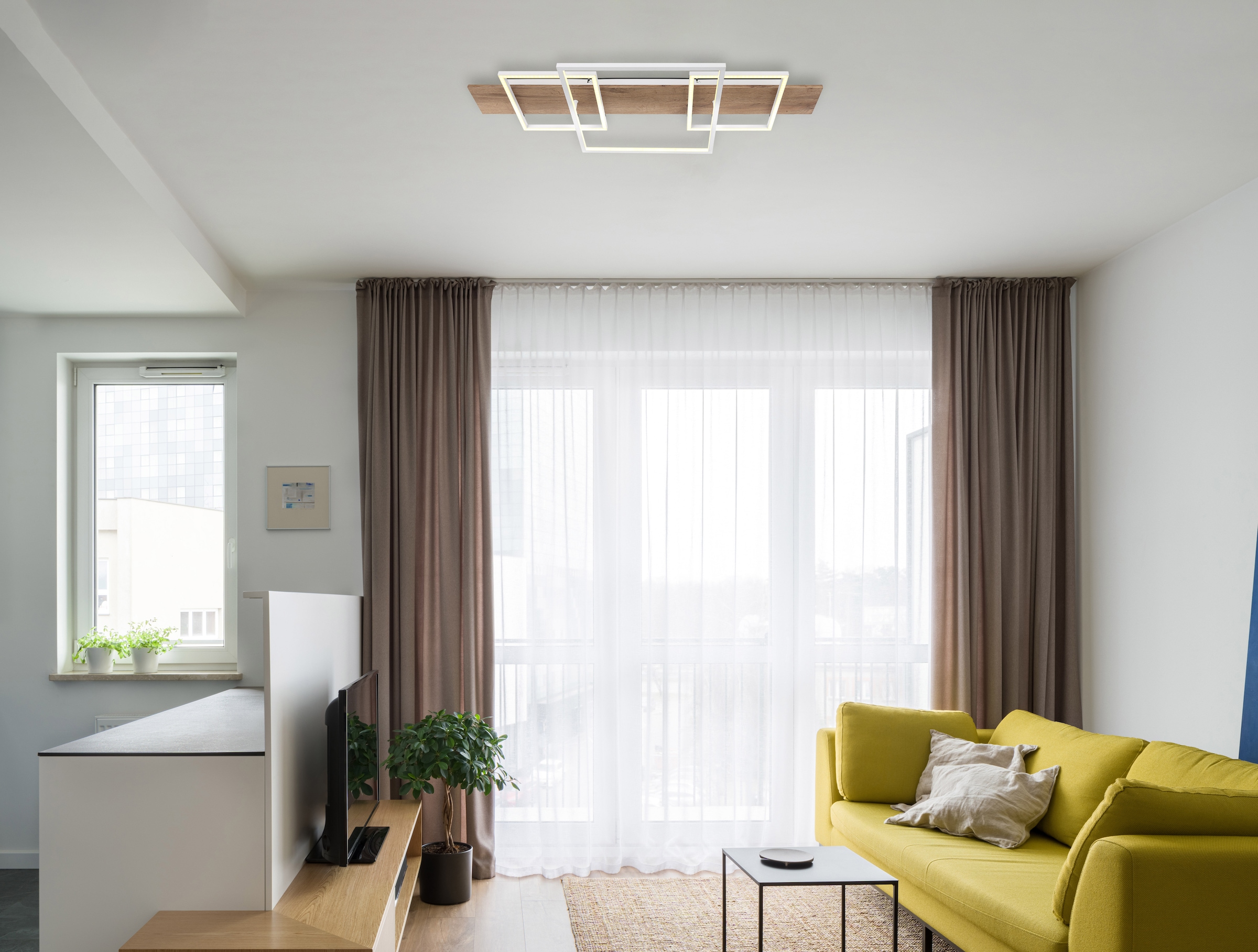 GLOBO LIGHTING LED Deckenleuchte »VANNI« LED-Modul Warmweiß Deckenlampe/Wohnzimmer/Schlafzimmer/modern/Holz