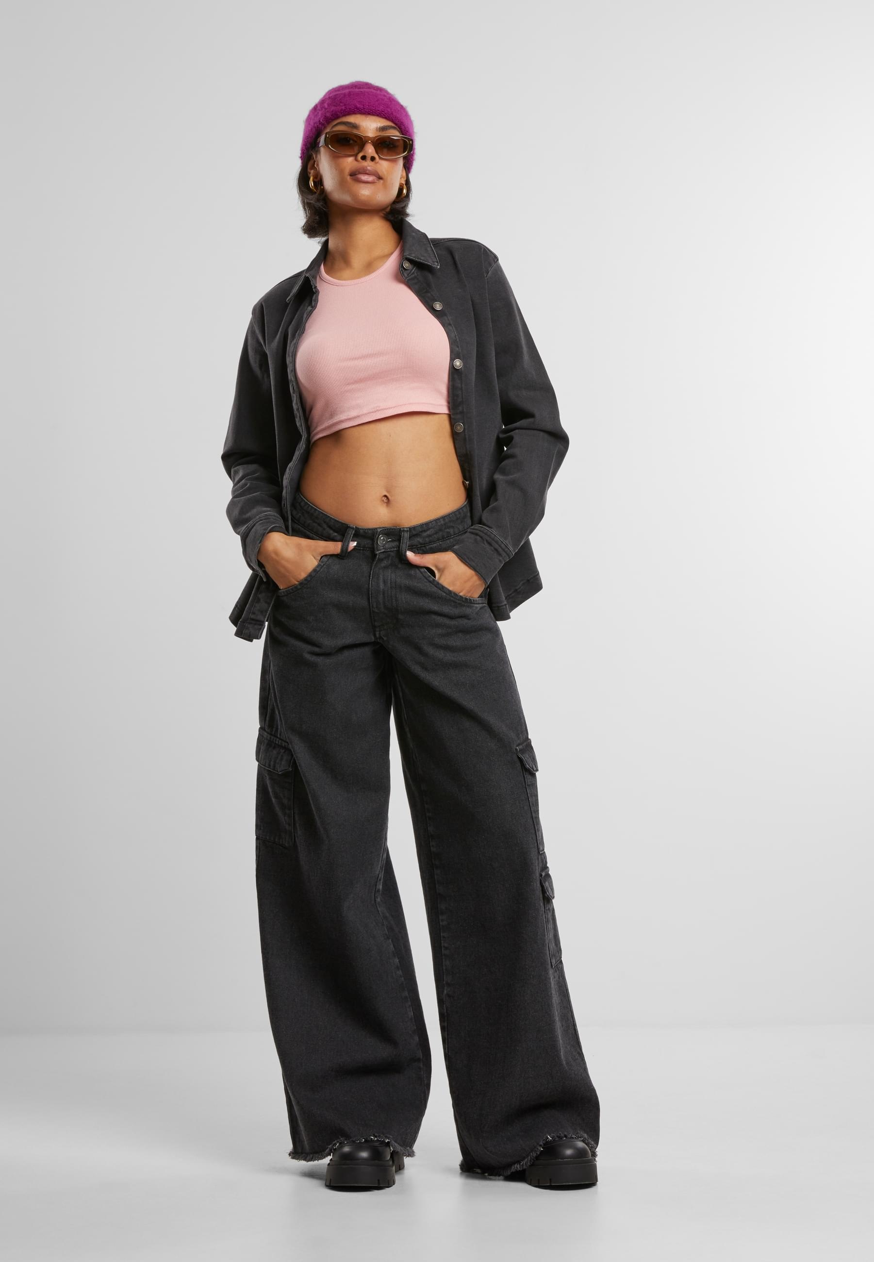 URBAN CLASSICS Langarmhemd »Urban Classics Ladies Denim Shirt«