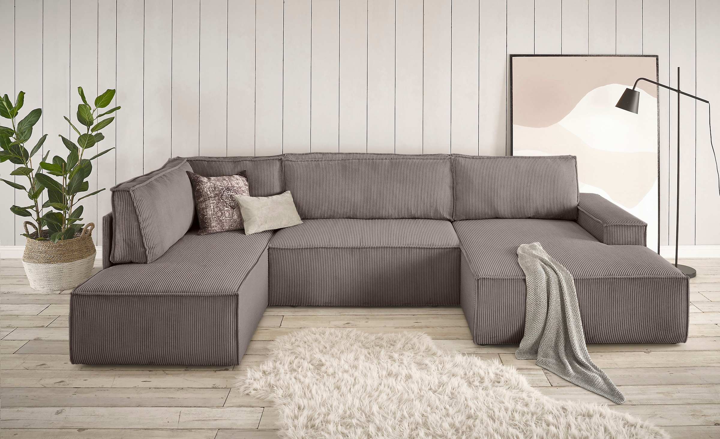 Home affaire Wohnlandschaft »SHERWOOD 329 cm, U-Form, Schlafsofa,«