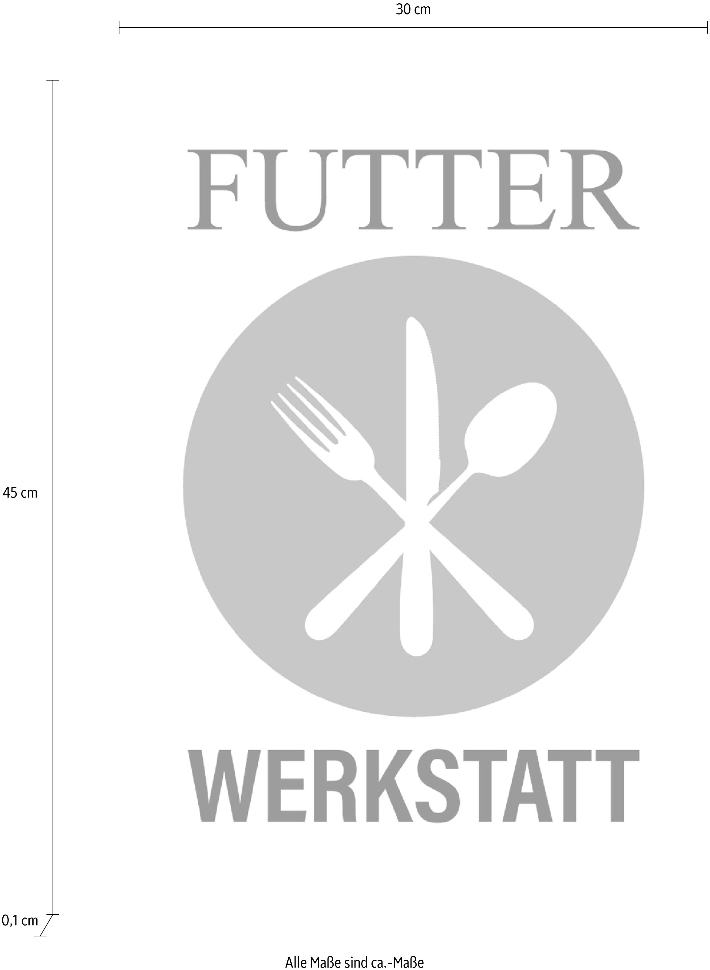 queence Wanddekoobjekt »FUTTER WERKSTATT«, Stahlschild, Blechschild, Spruch, Witzig, Wanddeko, retro, 20x30cm
