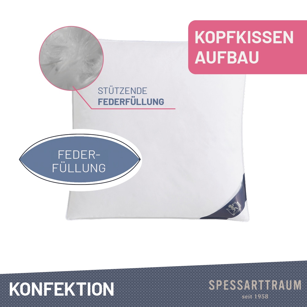 SPESSARTTRAUM Gänsefederkopfkissen »Premium«, Füllung: 100% Gänsefedern, Klasse 1, Downpass zertifiziert, Bezug: 100% Baumwolle, Made in Green, Hausstauballergiker geeignet, (2 St.), gute Stützkraft, Seitenschläfer & Rückenschläfer