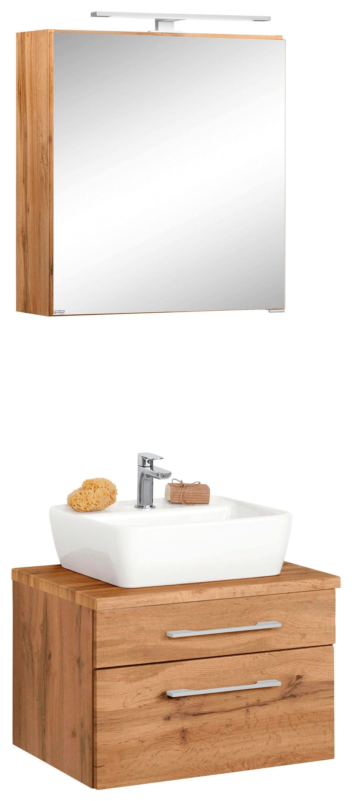 auf »Davos«, Breite Spiegelschrank cm, 60 MÖBEL HELD St.), mit Badmöbel-Set bestellen Waschbecken rechteckigem Raten (2