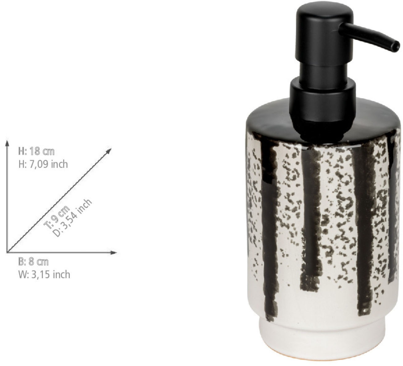 WENKO Seifenspender »Subiza« aus Keramik, handbemalt, mit modernem Streifenmuster, 340 ml