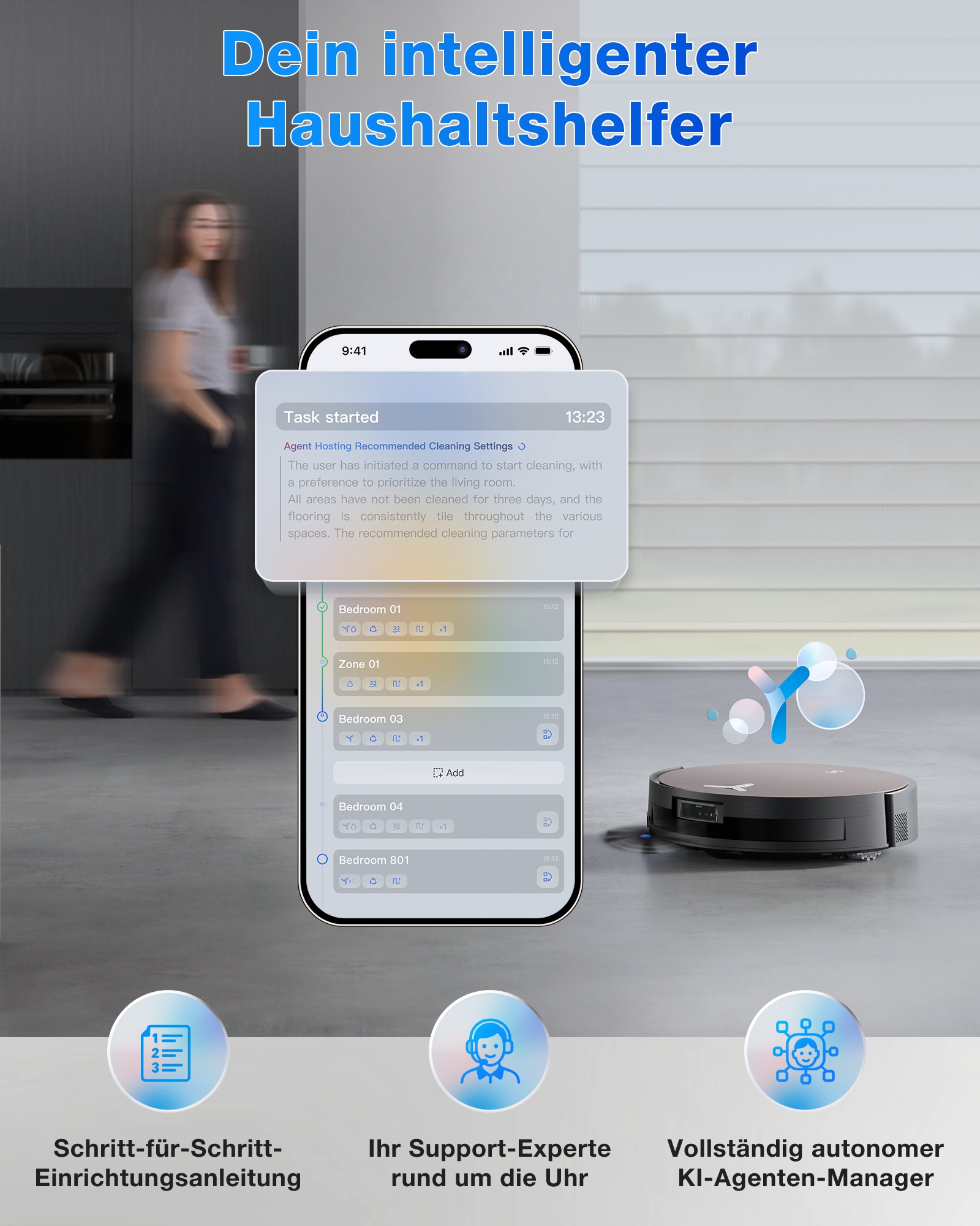 ECOVACS Saugroboter »mit Wischfunktion DEEBOT X11 OmniCyclone, 19.500 Pa, 18 l/s Luftstrom«, Schnellladefunktion, Wischrolle, beutellos