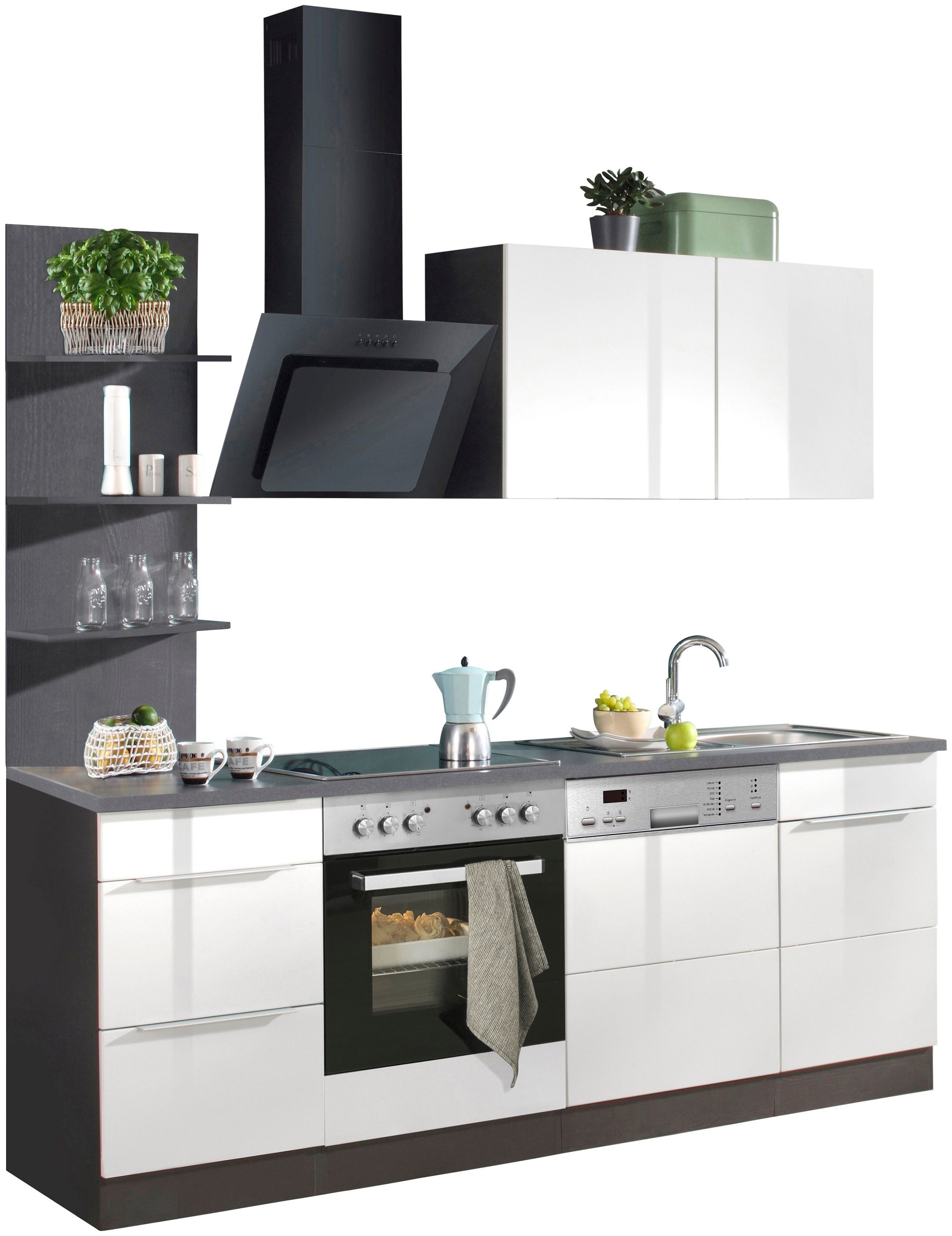KOCHSTATION Küchenzeile »KS-Brindisi«, Breite 220 cm, wahlweise mit E-Geräten, mit MDF-Fronten und Regal