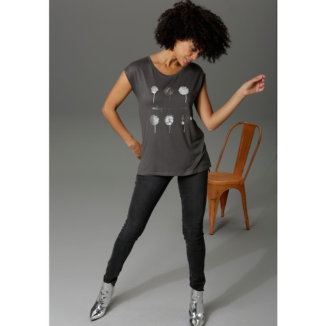 teilweise T-Shirt, bequem CASUAL Frontdruck, kaufen Aniston glitzernder mit Folienprint