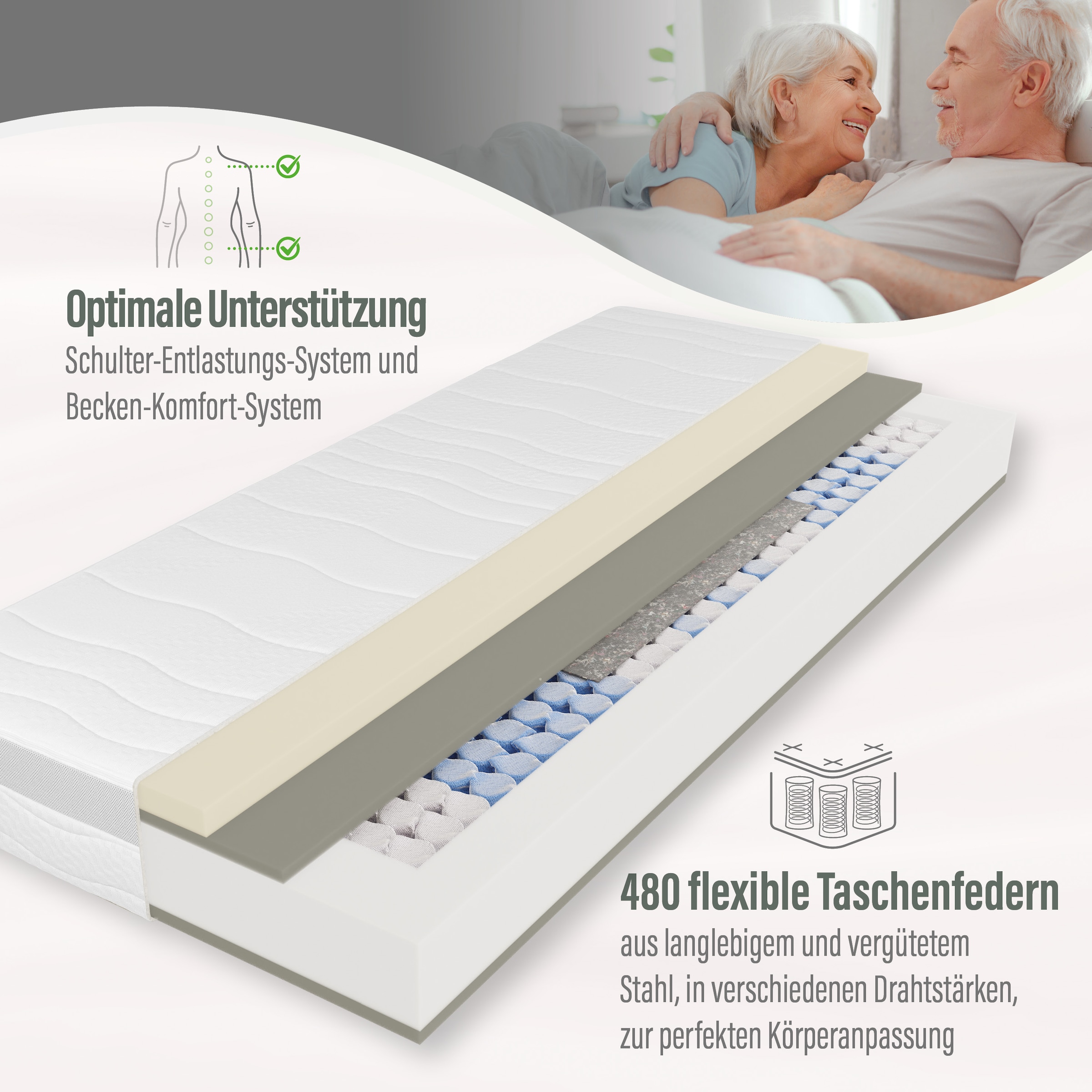 Beco Taschenfederkernmatratze »Feel Like Latex ONE TFK, Matratze 90x200 cm, 140x200 cm und mehr« 21 cm hoch 500 Federn 1 Stk. tlg. Punktelastische Matratze mit stabilem Federkern, atmungsaktiv