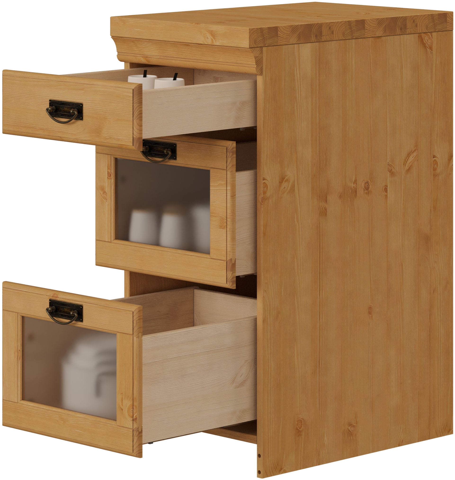 OTTO home Unterschrank »Rügen« Breite 40 cm, Kiefer massiv, Schubkästen mit Glaseinsatz