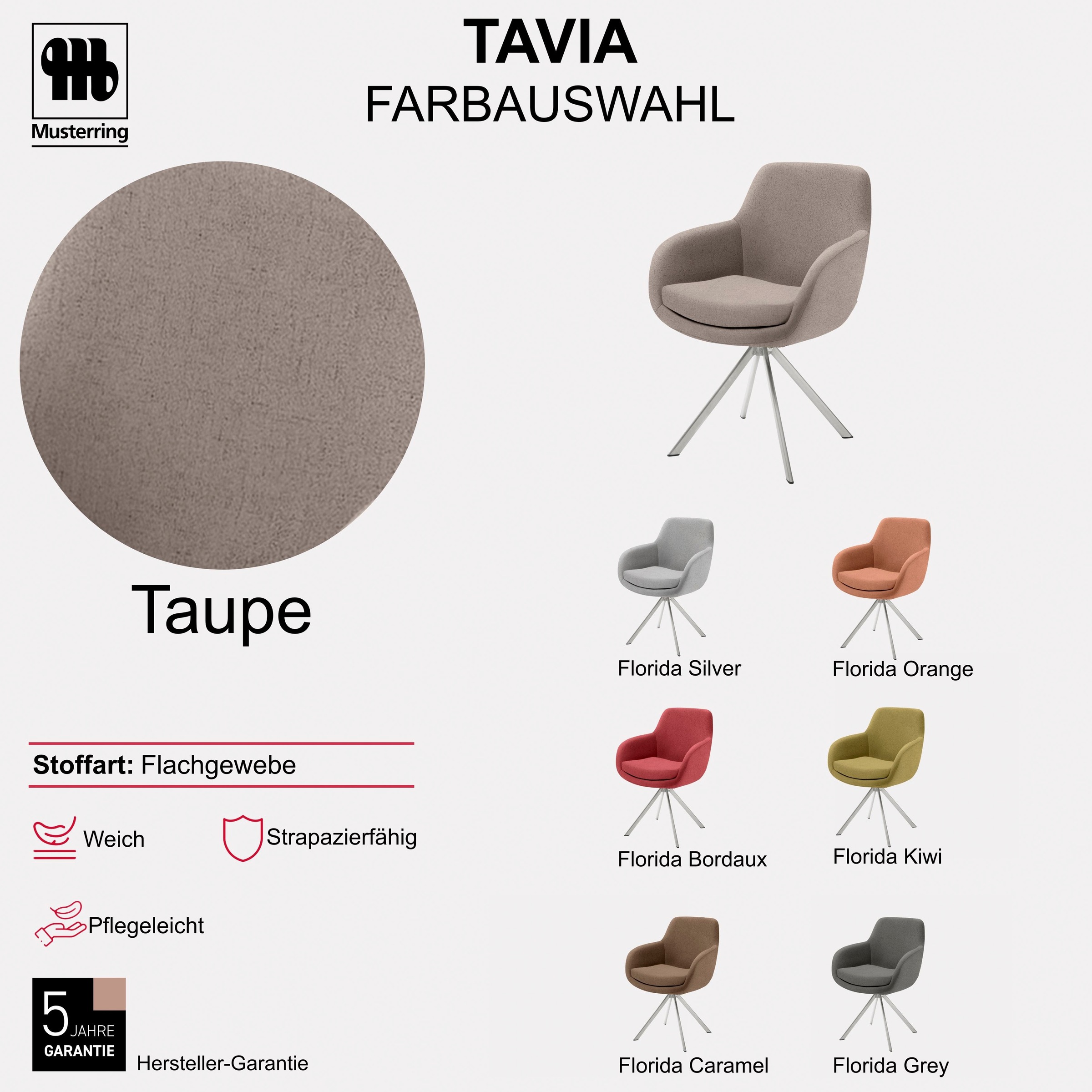 Musterring Esszimmerstuhl »Tavia« (Set) 2 Stk.Stativgestell Edelstahl, wahlweise mit Drehfunktion, diverse Farben