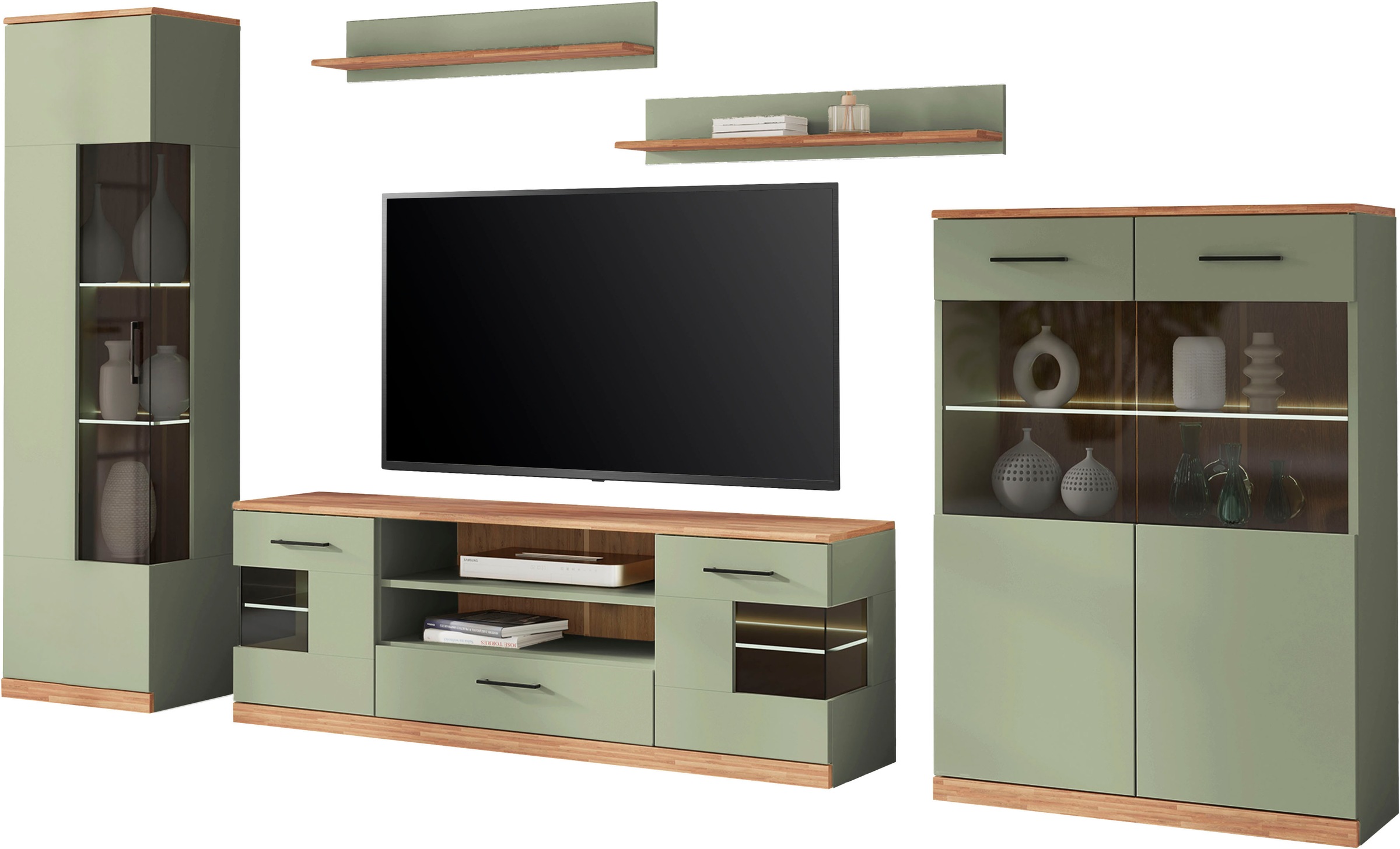 Home affaire Wohnwand »Ribe,Set-5 St.,Oberplatten Eiche massiv,viel Staurau günstig online kaufen