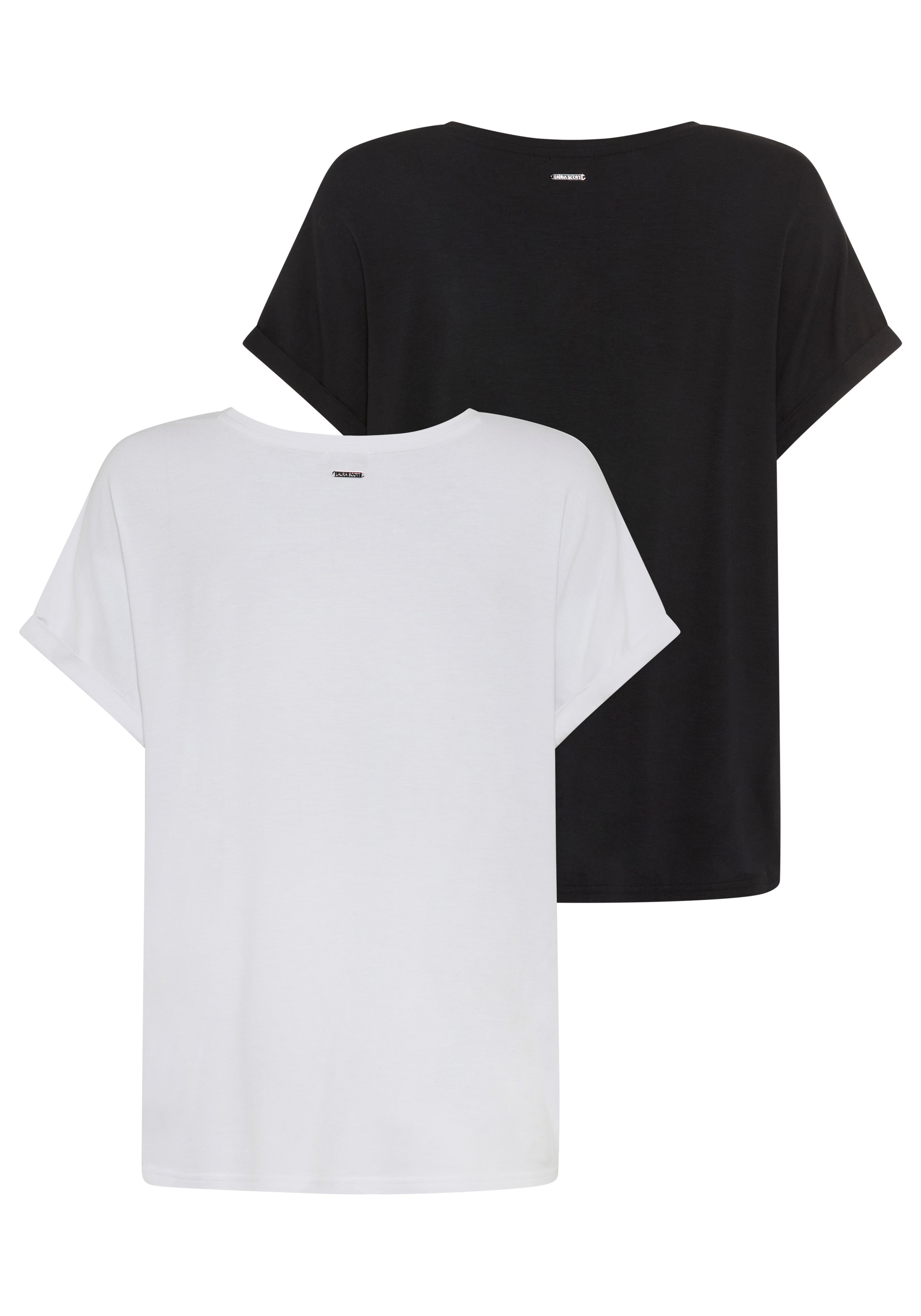 Laura Scott CURVE T-Shirt, (2 tlg.), mit modischem Ärmelaufschlag - GROSSE GRÖSSEN