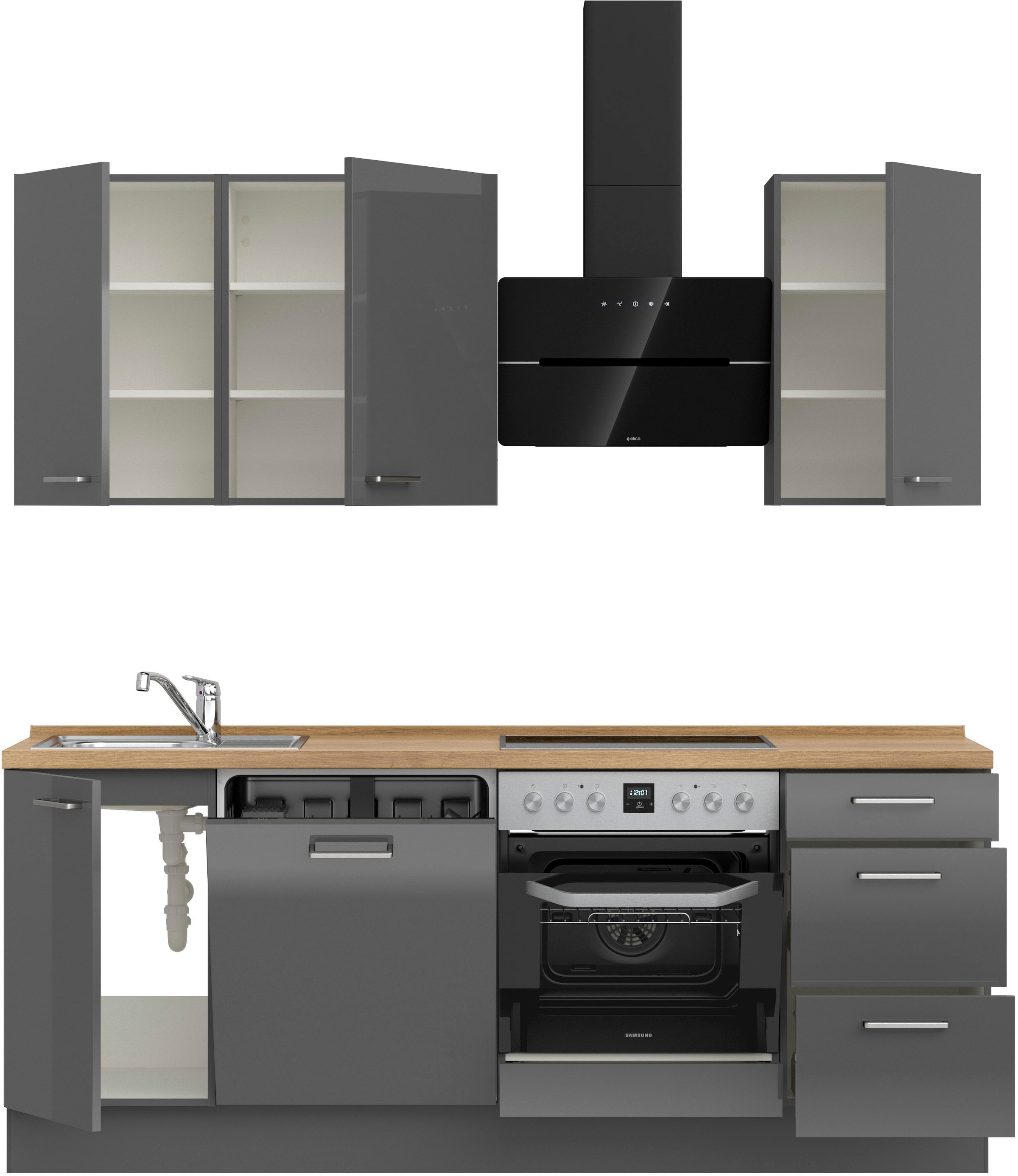 nobilia® Küchenzeile »"Flash II"«, vormontiert, Ausrichtung wählbar, Breite 210 cm, wahlw. mit E-Geräten