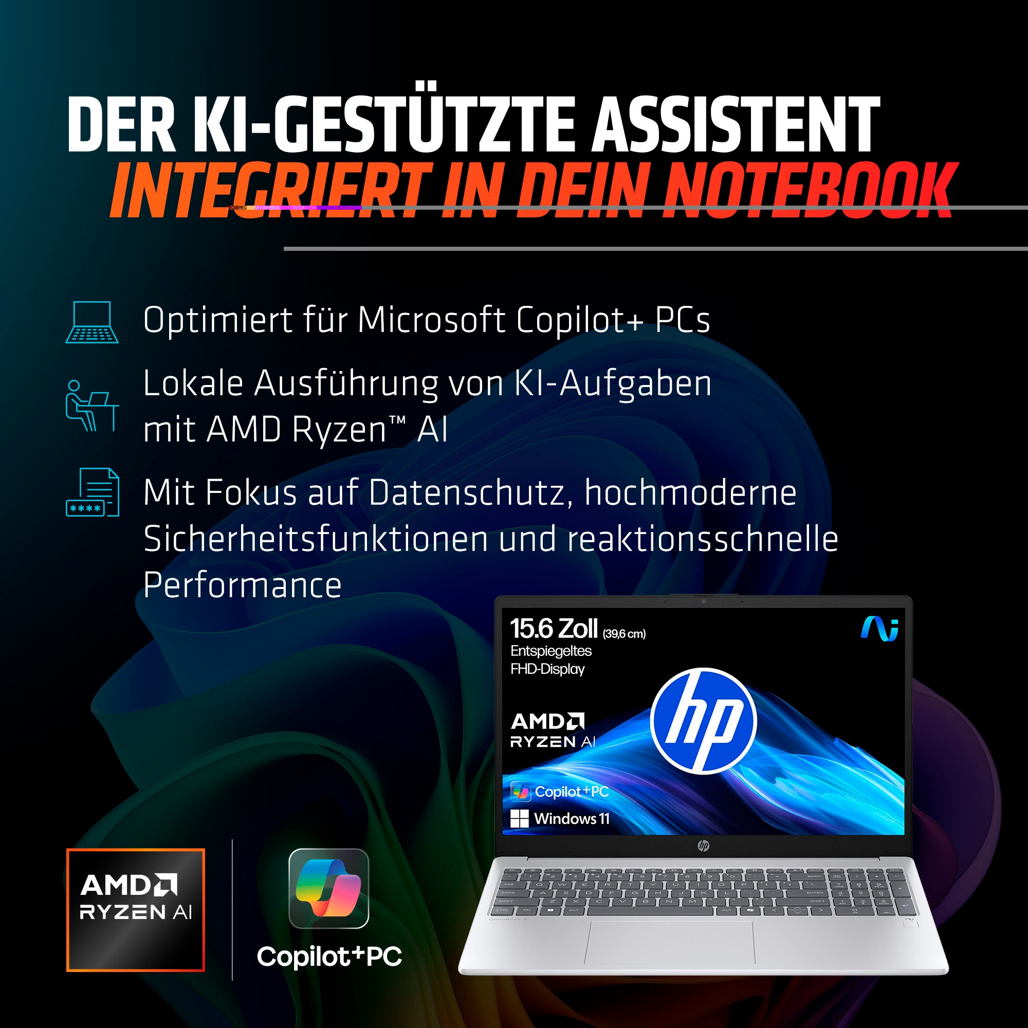 HP Notebook »OmniBook 3 NG AI« 39,62 cm / 15,6 AMD Ryzen™ AI 5 Radeon 820M 512 GB SSD