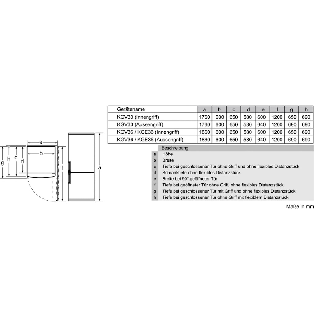 SIEMENS Kühl-/Gefrierkombination »KG36EALCA«, KG36EALCA, 186 cm hoch, 60 cm breit