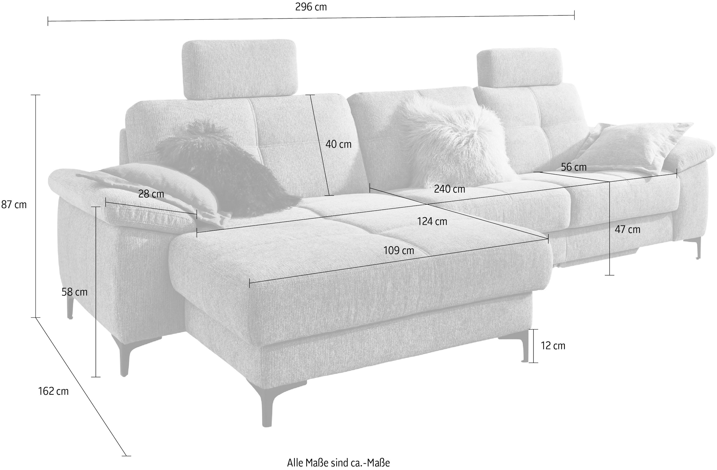 3C Carina Ecksofa »Burnaby bequem und modern, L-Form«, 2 Kopfstützen, optional mit Schlaf- und motorischer Relaxfunktion