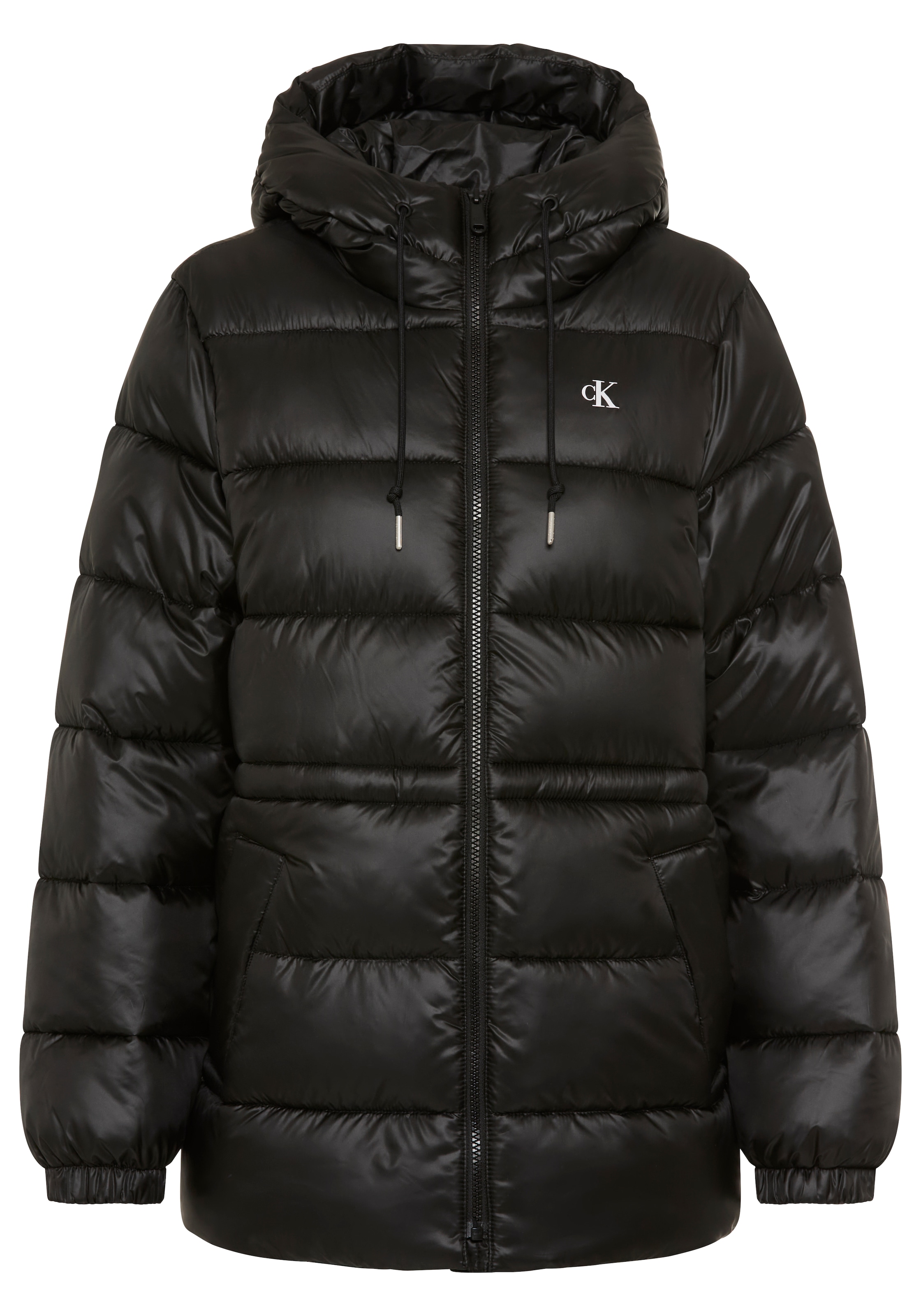 Calvin Klein Steppmantel Regular Fit, warm wattiert, Logoschriftzug auf der Kapuze