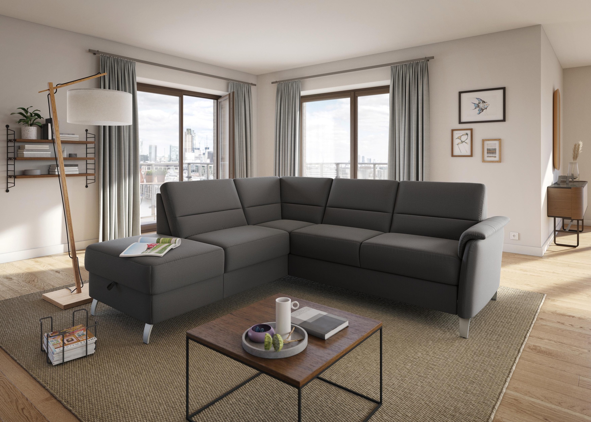 sit&more Ecksofa »Palmera L-Form«, Federkern, wahlweise mit Bettfunktion und mit/ohne Stauraum