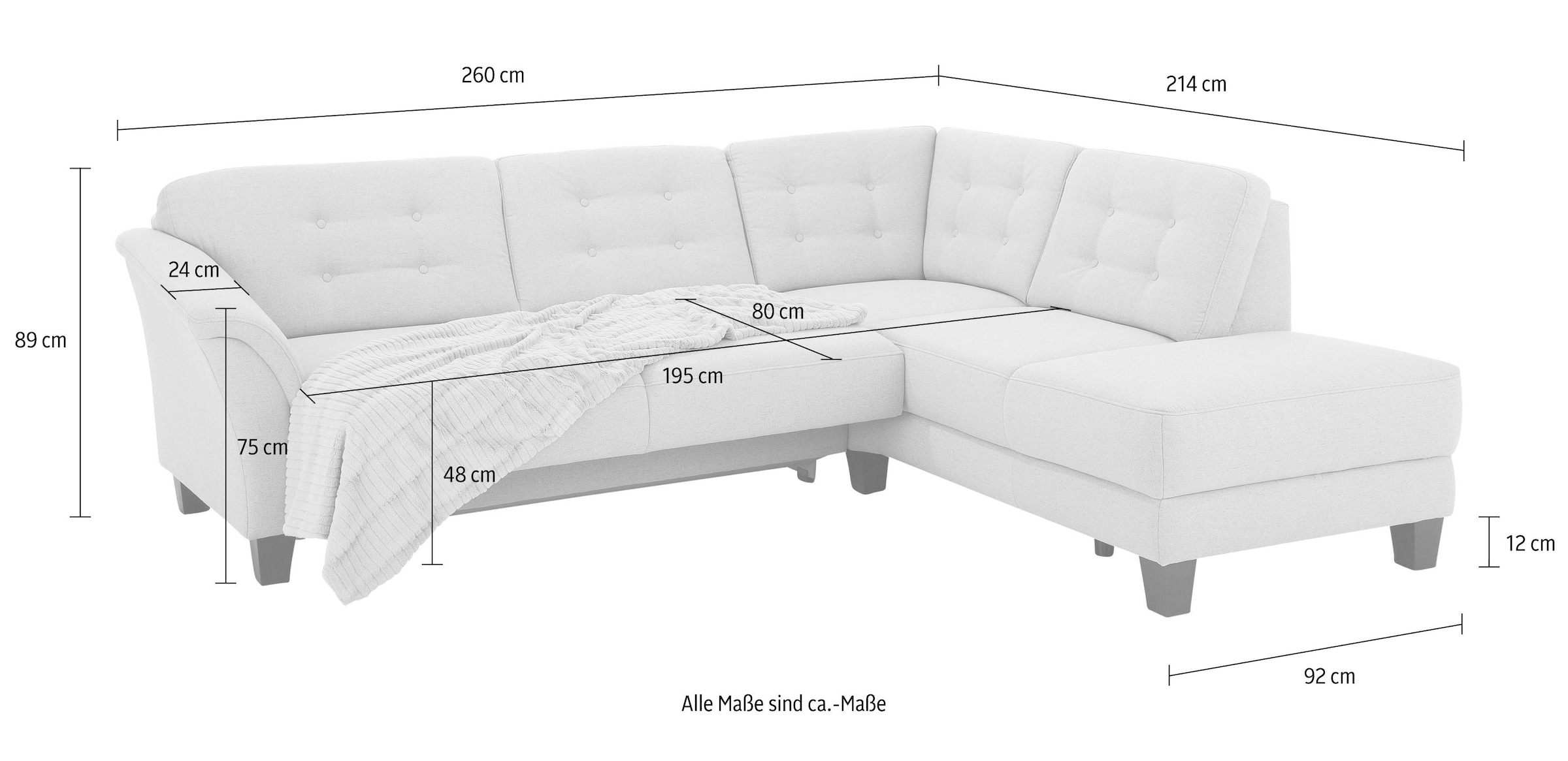 Home affaire Ecksofa »Trondheim L-Form«, mit Federkern und Knopfheftung im Rücken, Füße Buche dunkel
