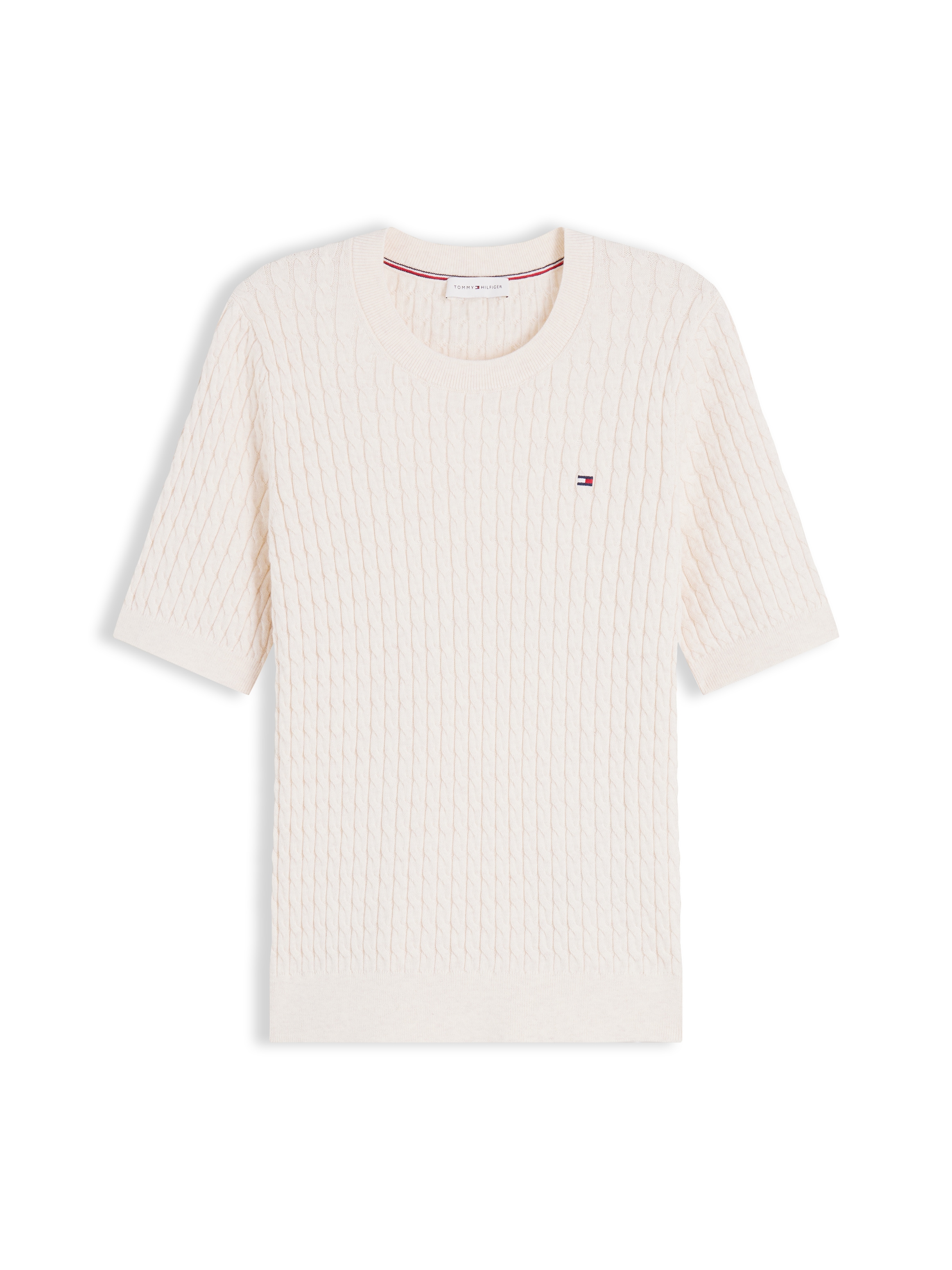 Tommy Hilfiger Kurzarmpullover »CO CABLE RWB C-NK SS SWT« Baumwolle, mit Zopfmuster
