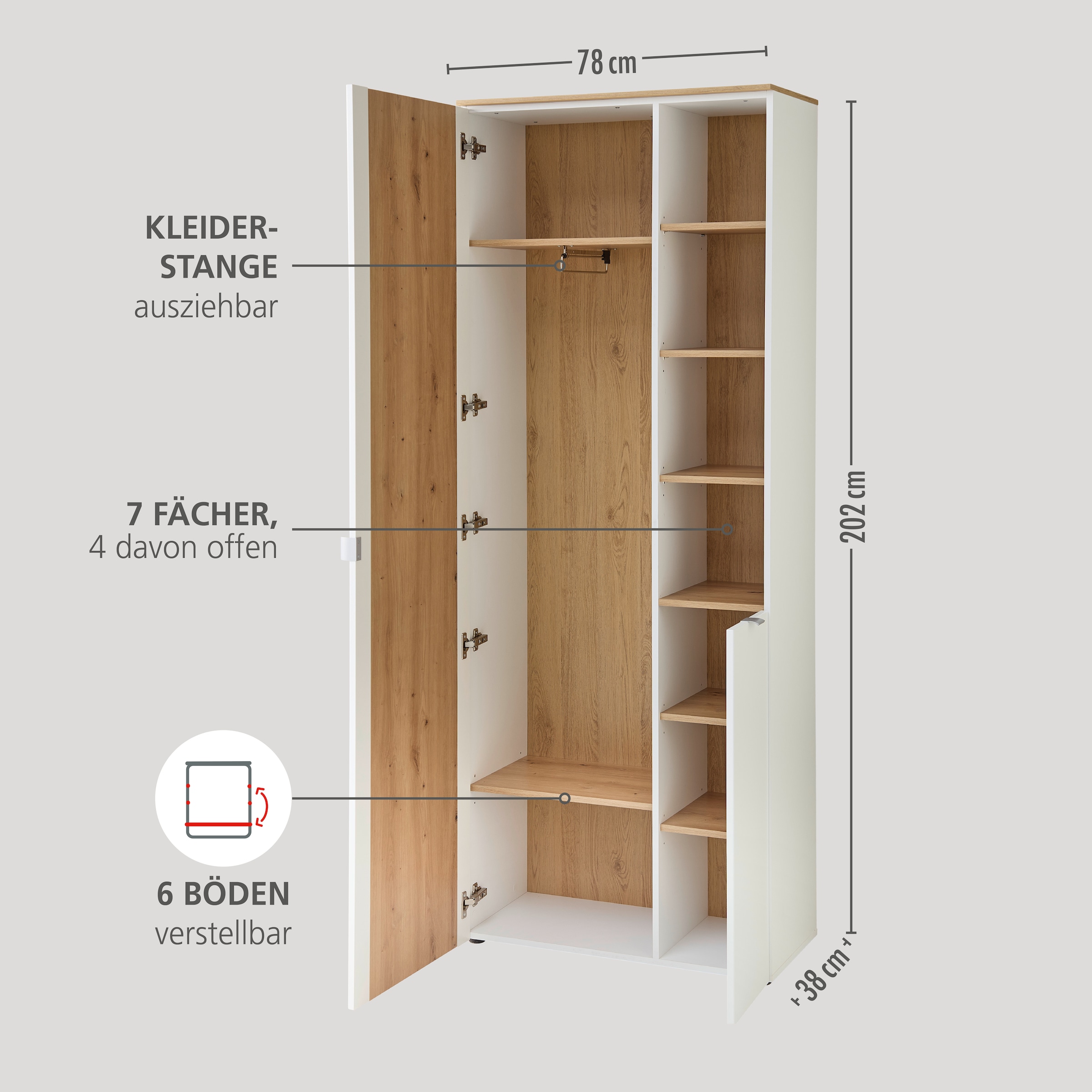Innostyle Garderoben-Set »Bari Garderobenprogarmm, BxHxT 206x202x38 cm«, (Set, 4 St.), Besteht aus 4 Typen