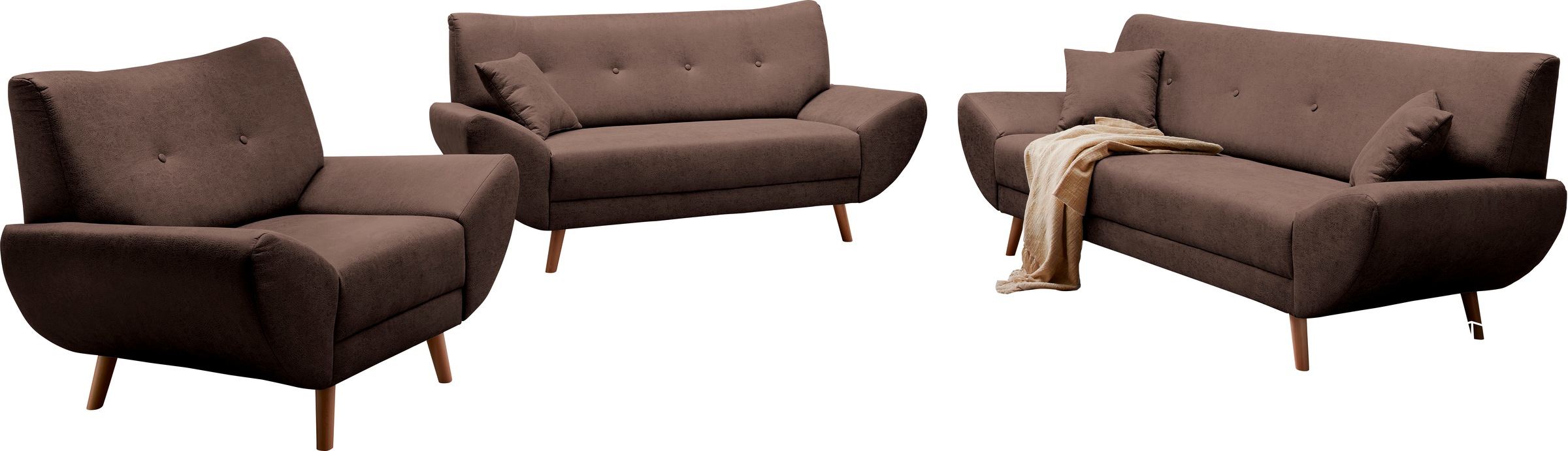 Home affaire Polstergarnitur »Basta« 3 Stk. tlg. Komfortable Wellenunterfed günstig online kaufen