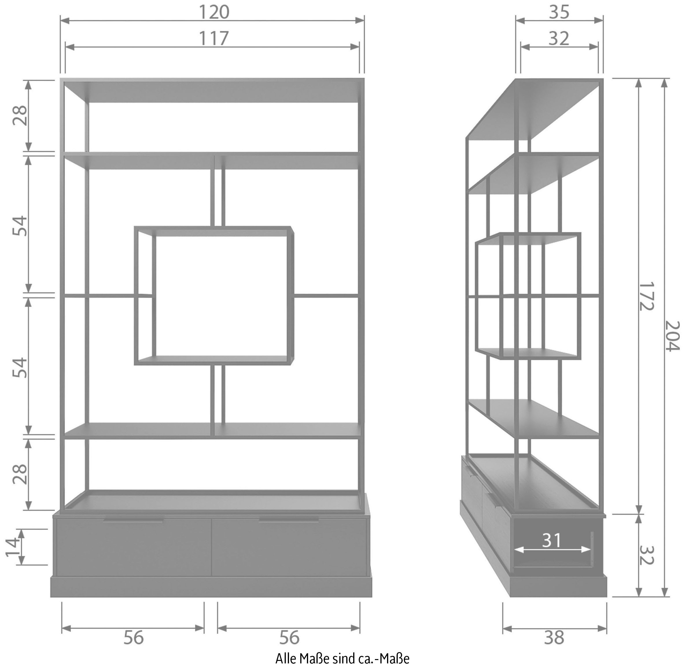 WOOOD Regal »Fons«, mit Schubladen, offen, H 204 cm / B 120 cm