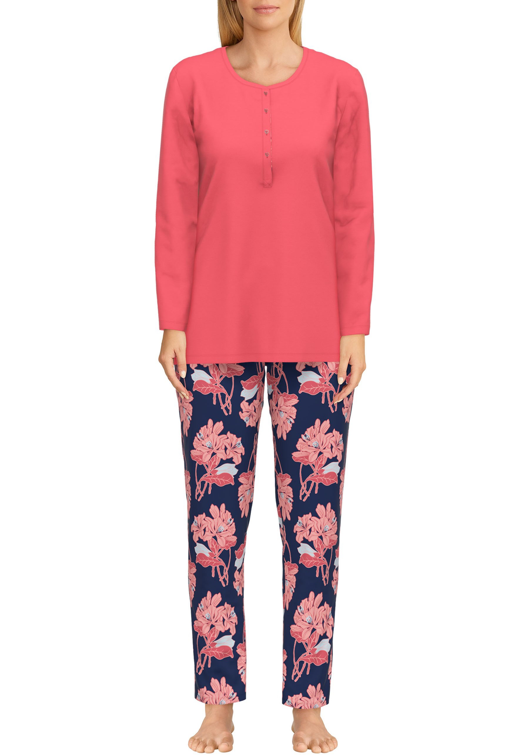 GÖTZBURG Pyjama »Herbstblume«, (2 tlg.), Knopfleiste, Langarm, Rundhalsausschnitt