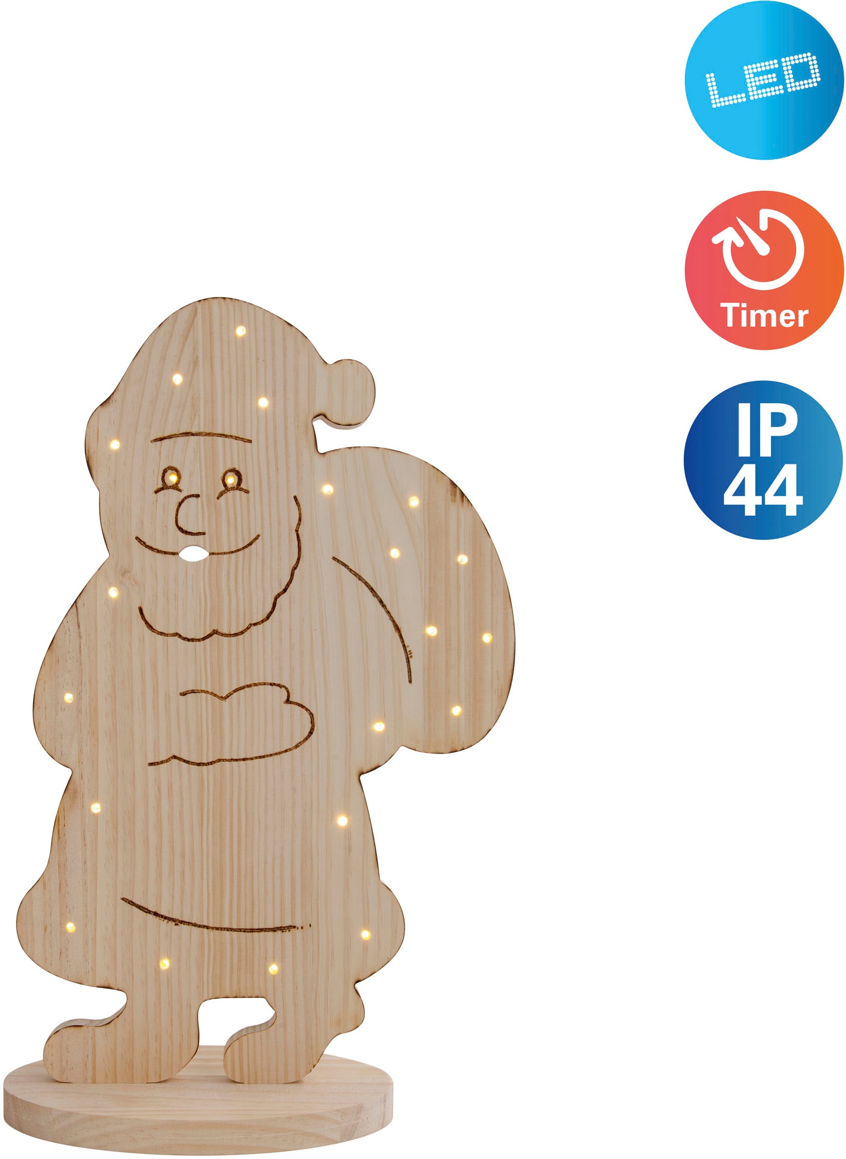 näve LED Dekoobjekt »Santa klein, Weihnachtsdeko aus Holz«, Leuchtmittel LE günstig online kaufen