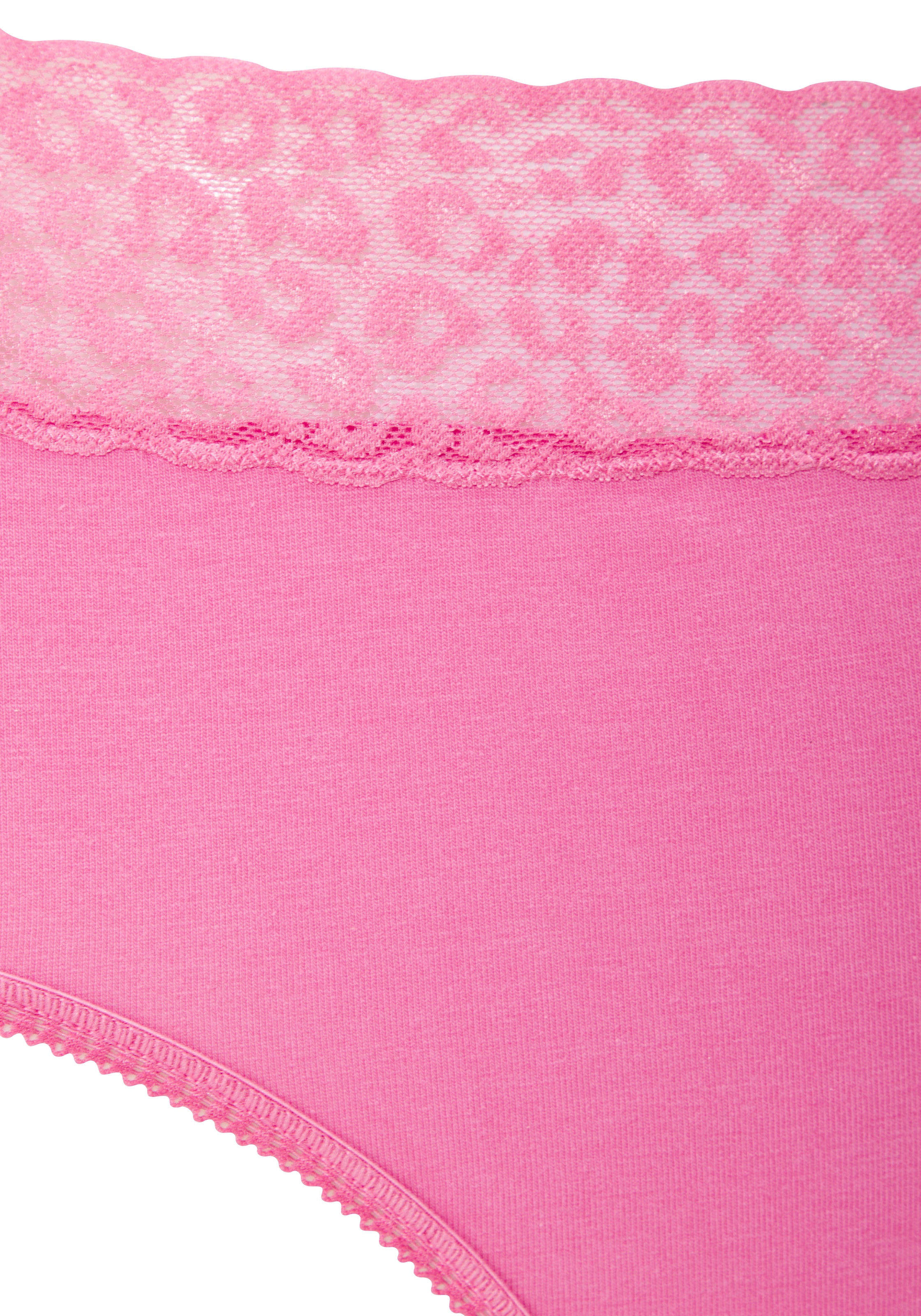 LASCANA Taillenslip 4er Pack,  aus elastischer Baumwolle mit Leo-Spitze am Bund