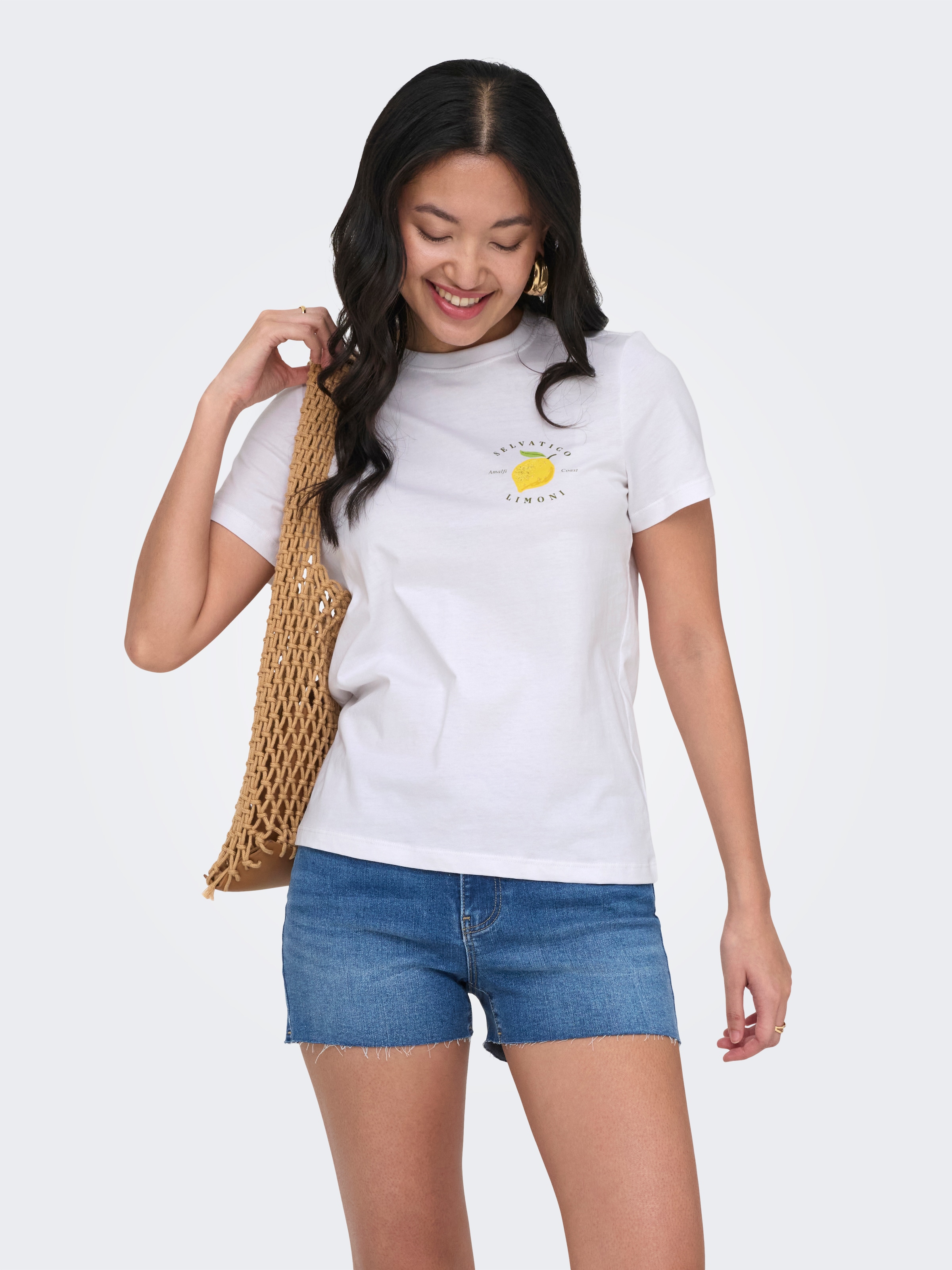 ONLY T-Shirt »ONLKITA S/S PEARL TOP BOX JRS« Baumwolle, regular fit, Rundhals