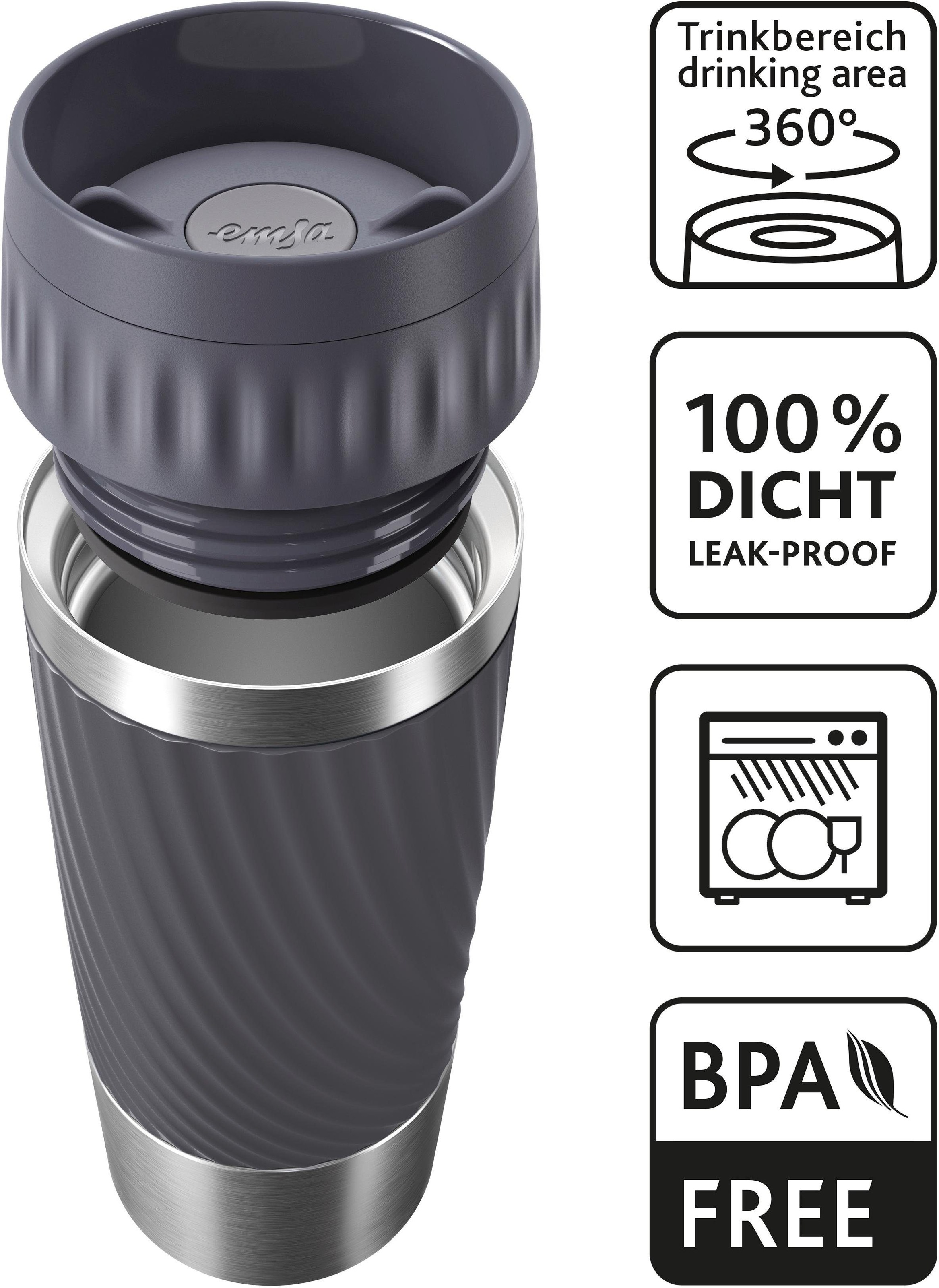 Emsa Thermobecher »Tavel Mug Easy Twist«, 0,36L, Edelstahl, 360°Trinköffnung, spülmaschinenfest,4h warm/ 8h kalt