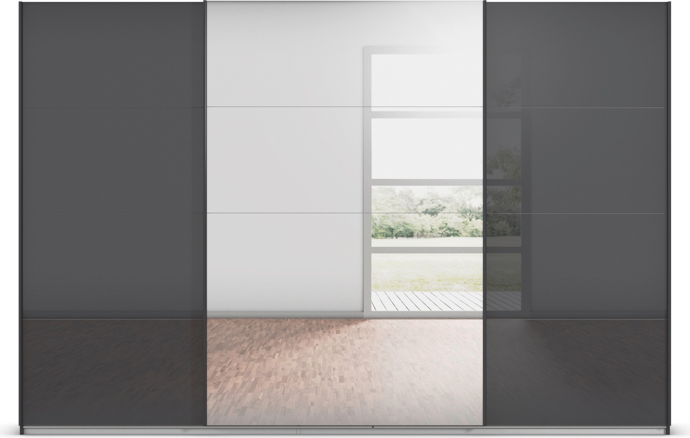 rauch Schwebetürenschrank »Kleiderschrank Kleiderschränke Schrank Garderobe AGORDO mit Glasfront«, durchdachte Innenausstattung, in 4 Breiten und 2 Höhen MADE IN GERMANY