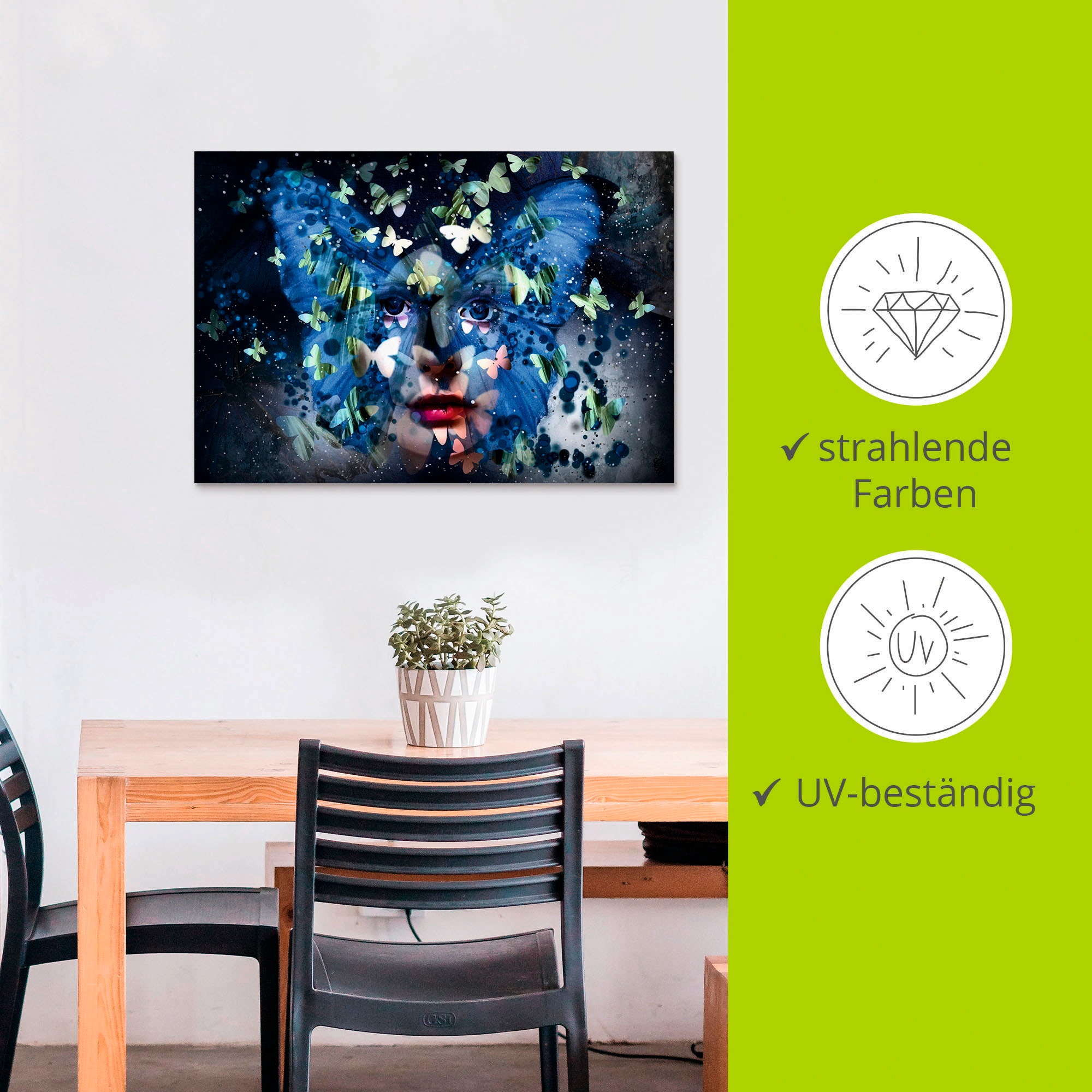 Artland Alu-Dibond-Druck »Fräulein Schmetterling«, Schmetterlinge, (1 St.), für Innen- und Außenbereich geeignet, Outdoorbild